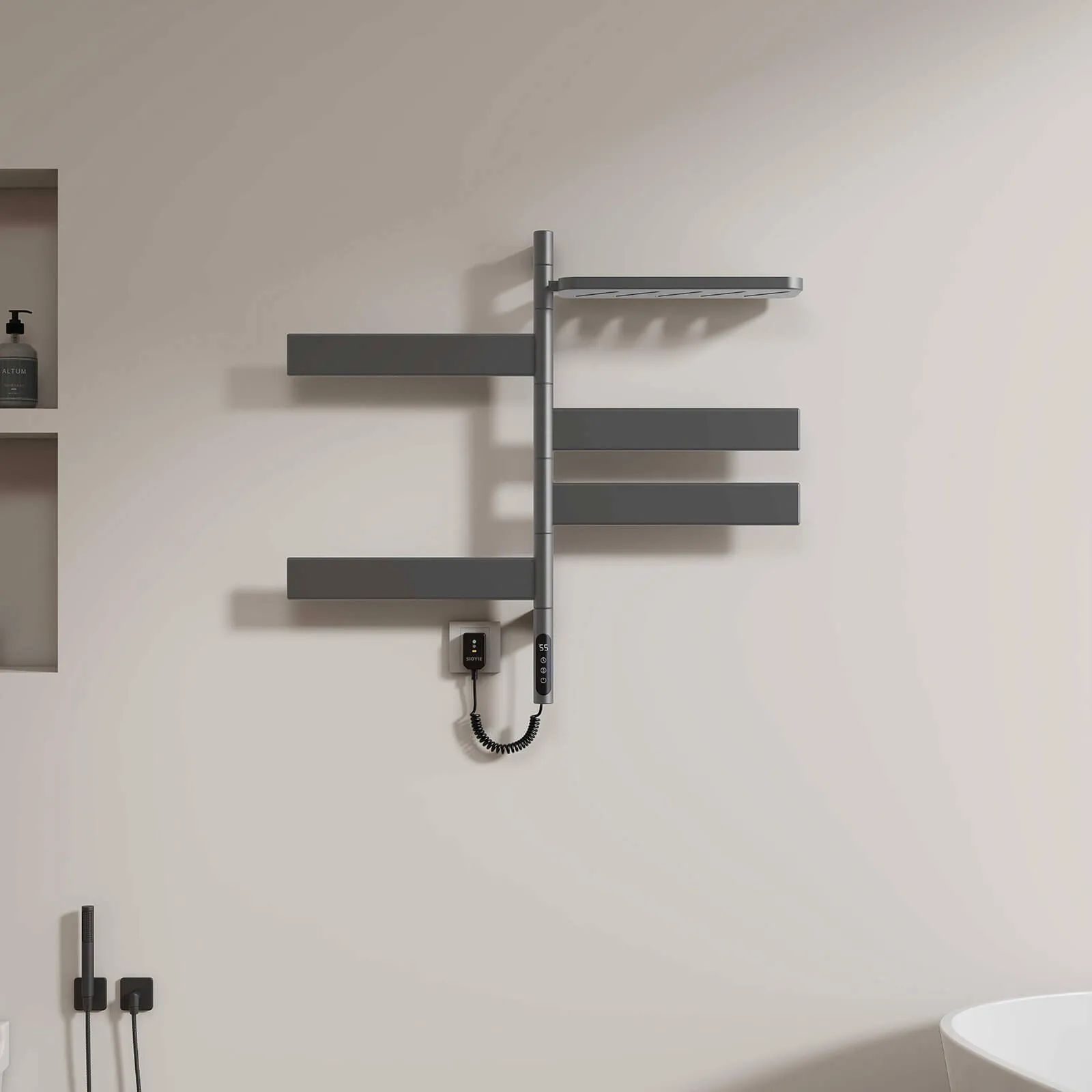 Gray Smart Towel Warmer with Timer Function