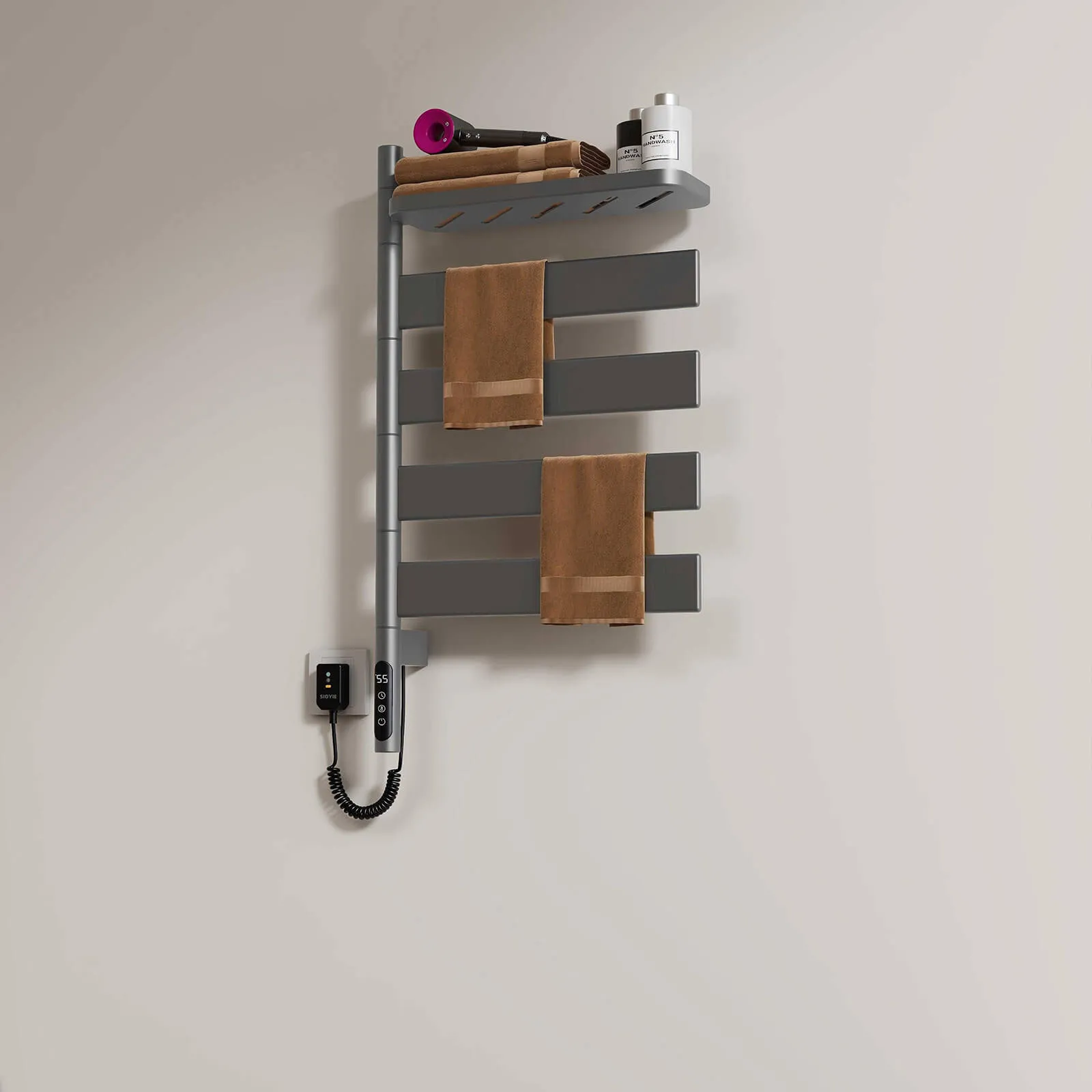 Gray Smart Towel Warmer with Timer Function
