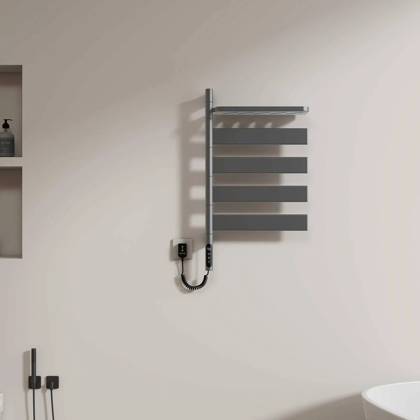 Gray Smart Towel Warmer with Timer Function