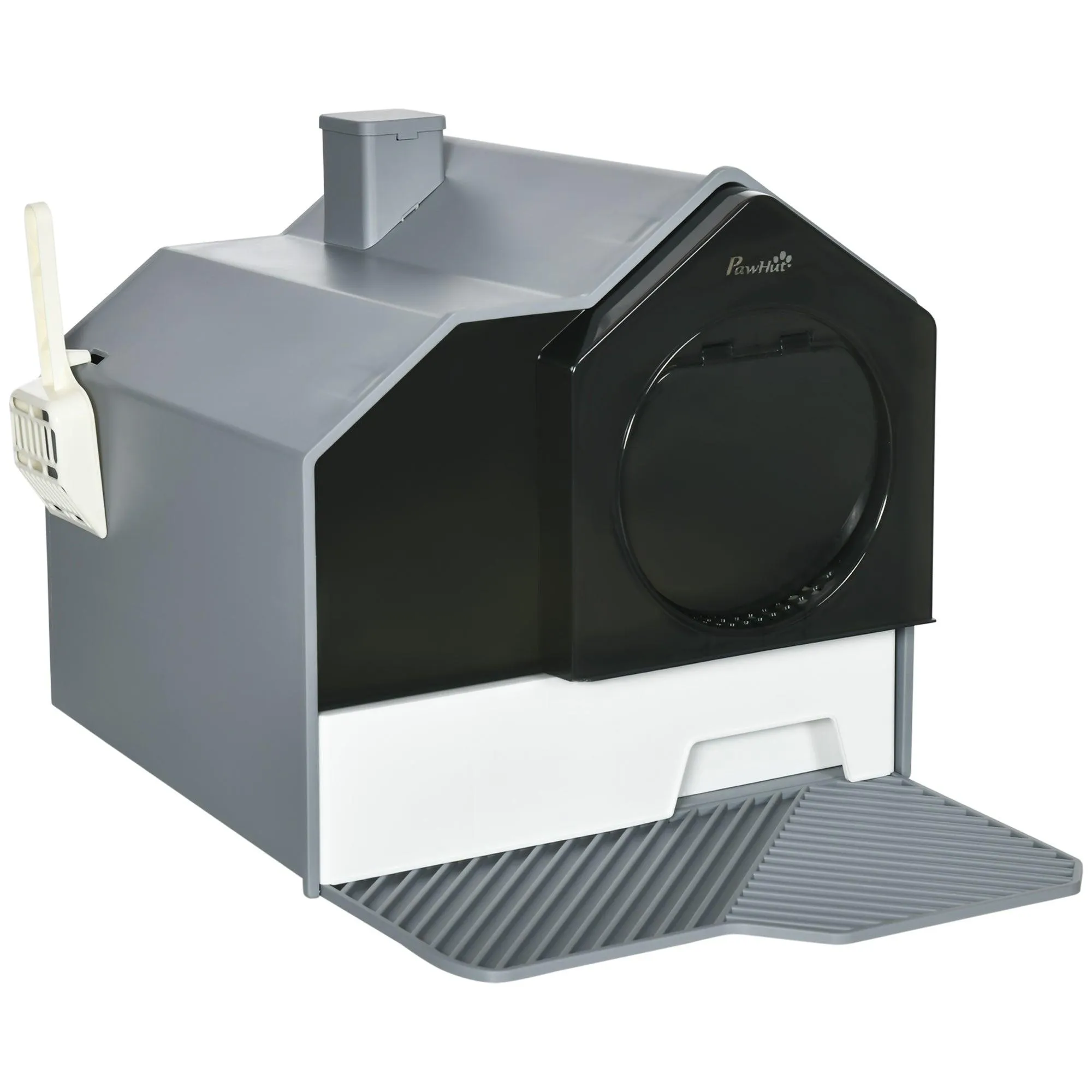Grey Hooded Cat Litter Tray with Scoop