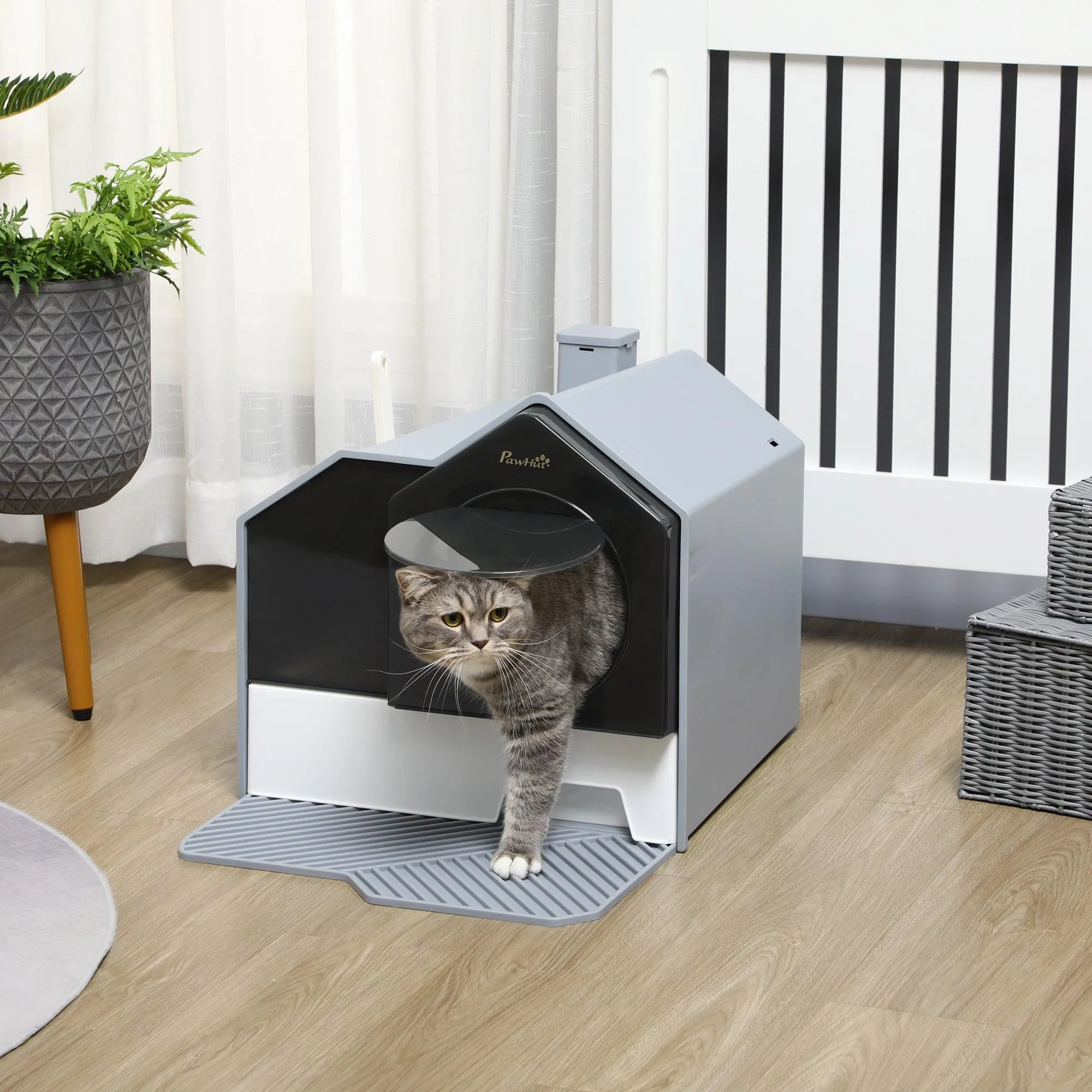 Grey Hooded Cat Litter Tray with Scoop