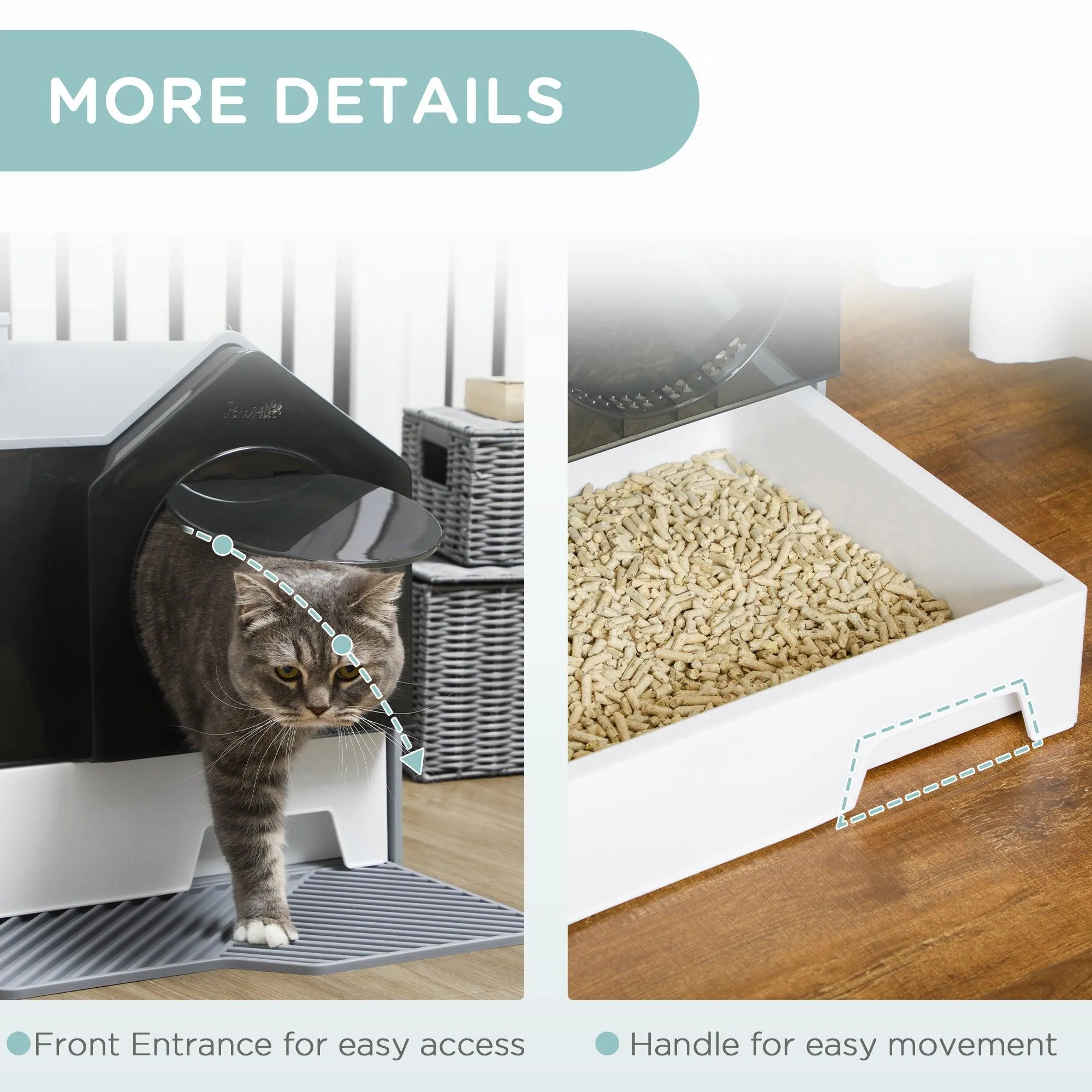 Grey Hooded Cat Litter Tray with Scoop