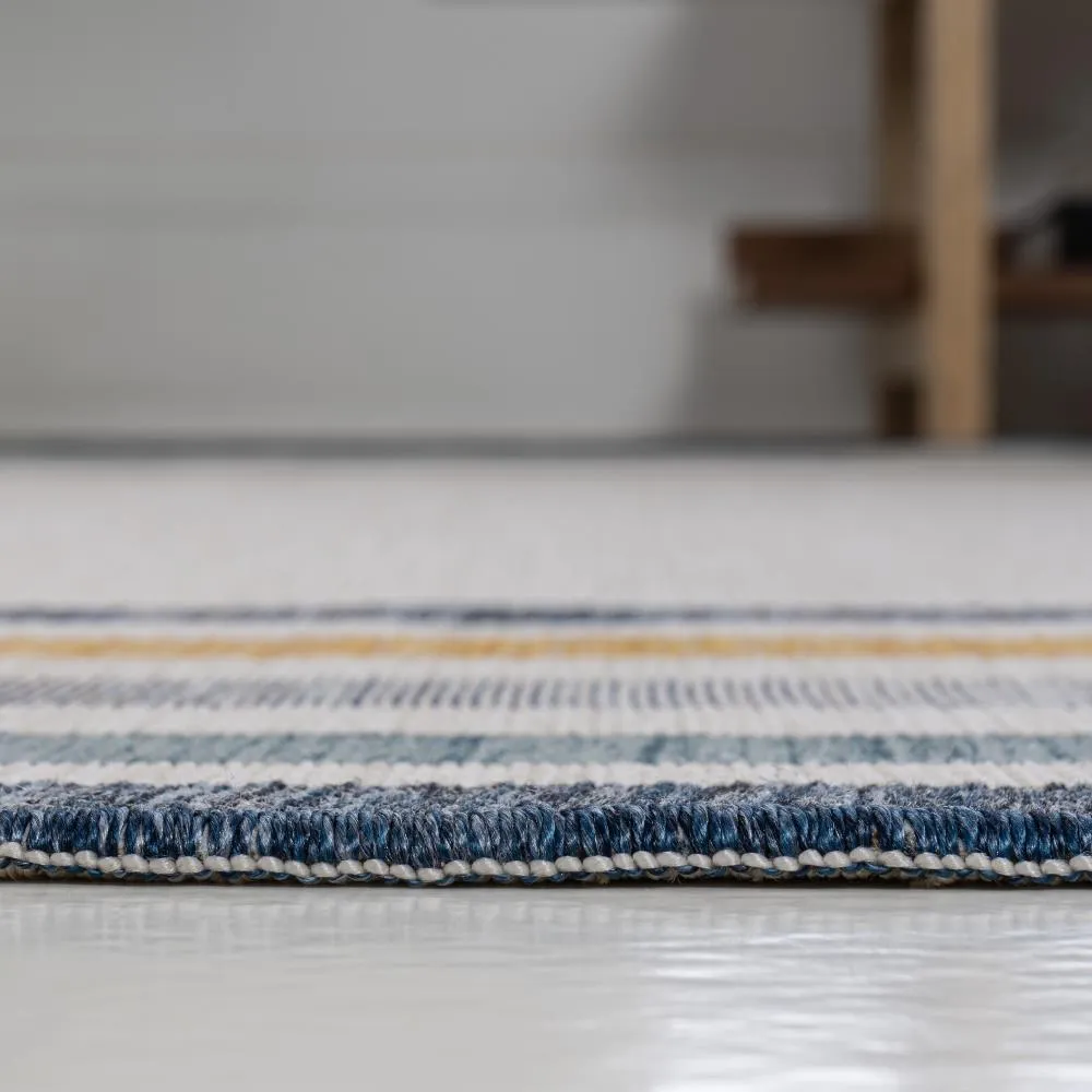 Homcomodar Classic Coastal Mitred Stripe Reversible Machine-Washable Indoor/Outdoor Area Rug