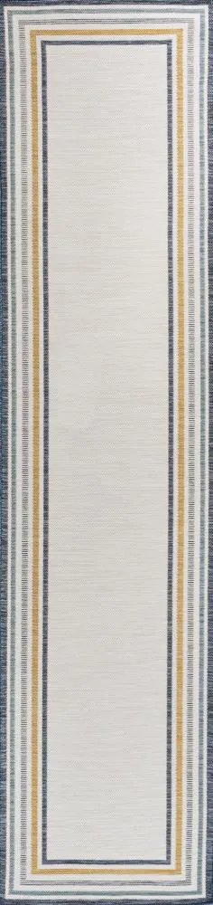 Homcomodar Classic Coastal Mitred Stripe Reversible Machine-Washable Indoor/Outdoor Area Rug