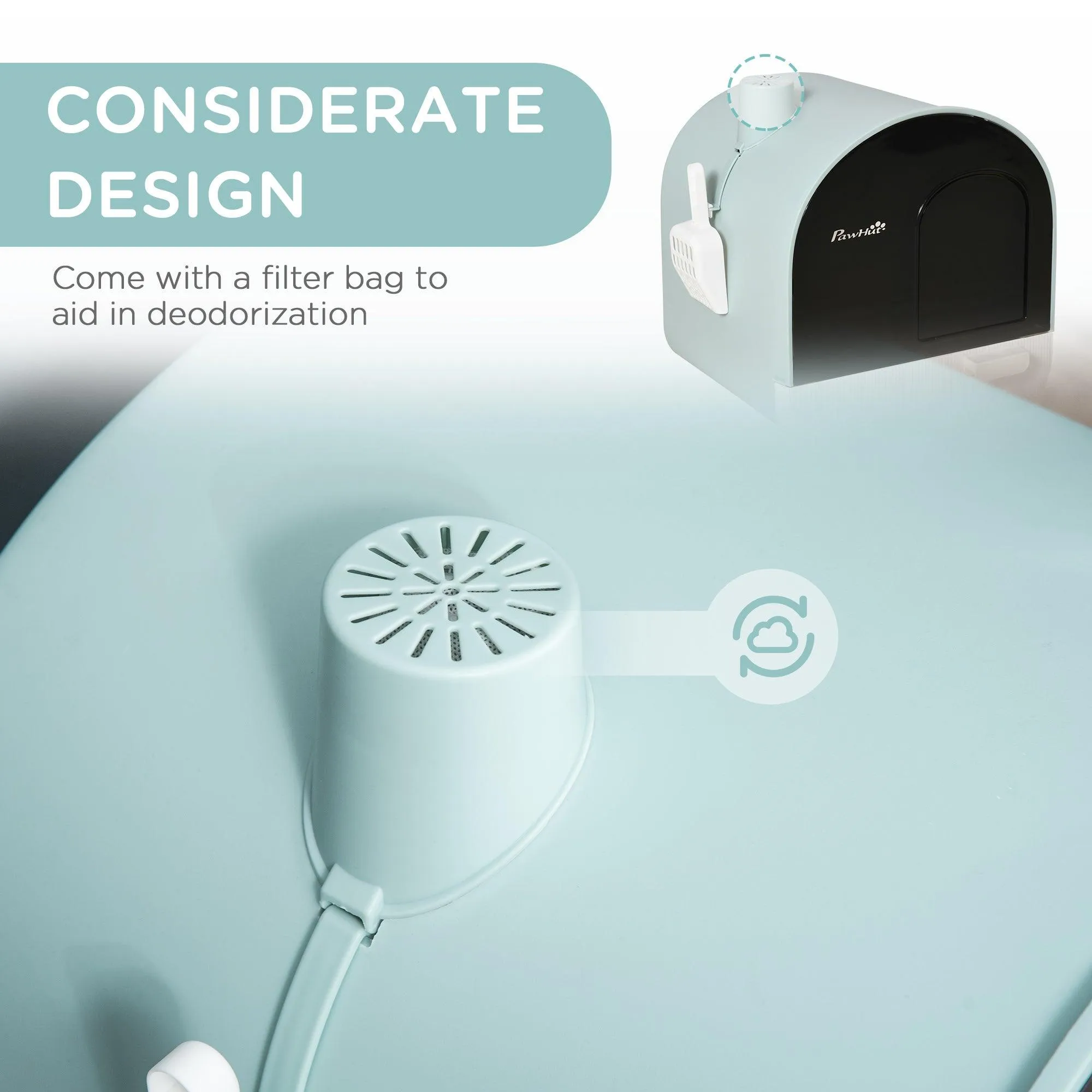 Hooded Cat Litter Box with Lid, Scoop, Flap Door - Green