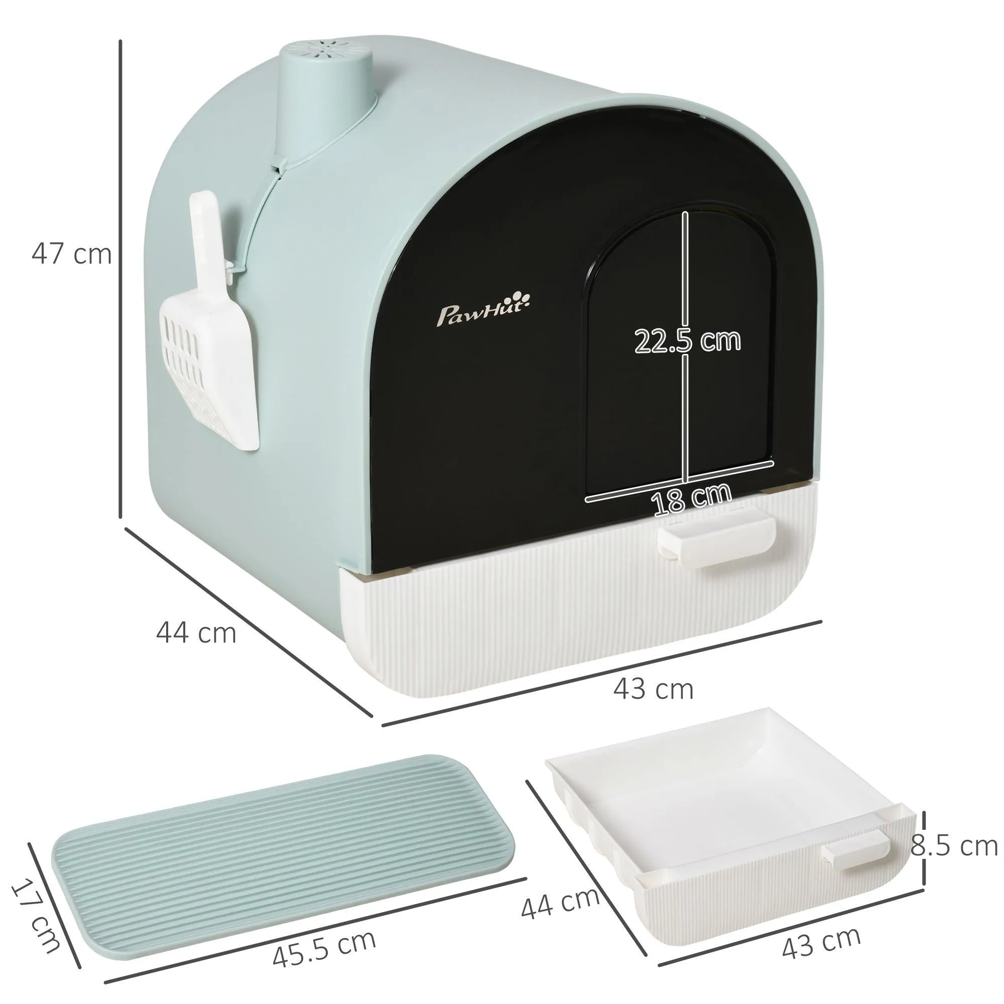 Hooded Cat Litter Box with Lid, Scoop, Flap Door - Green