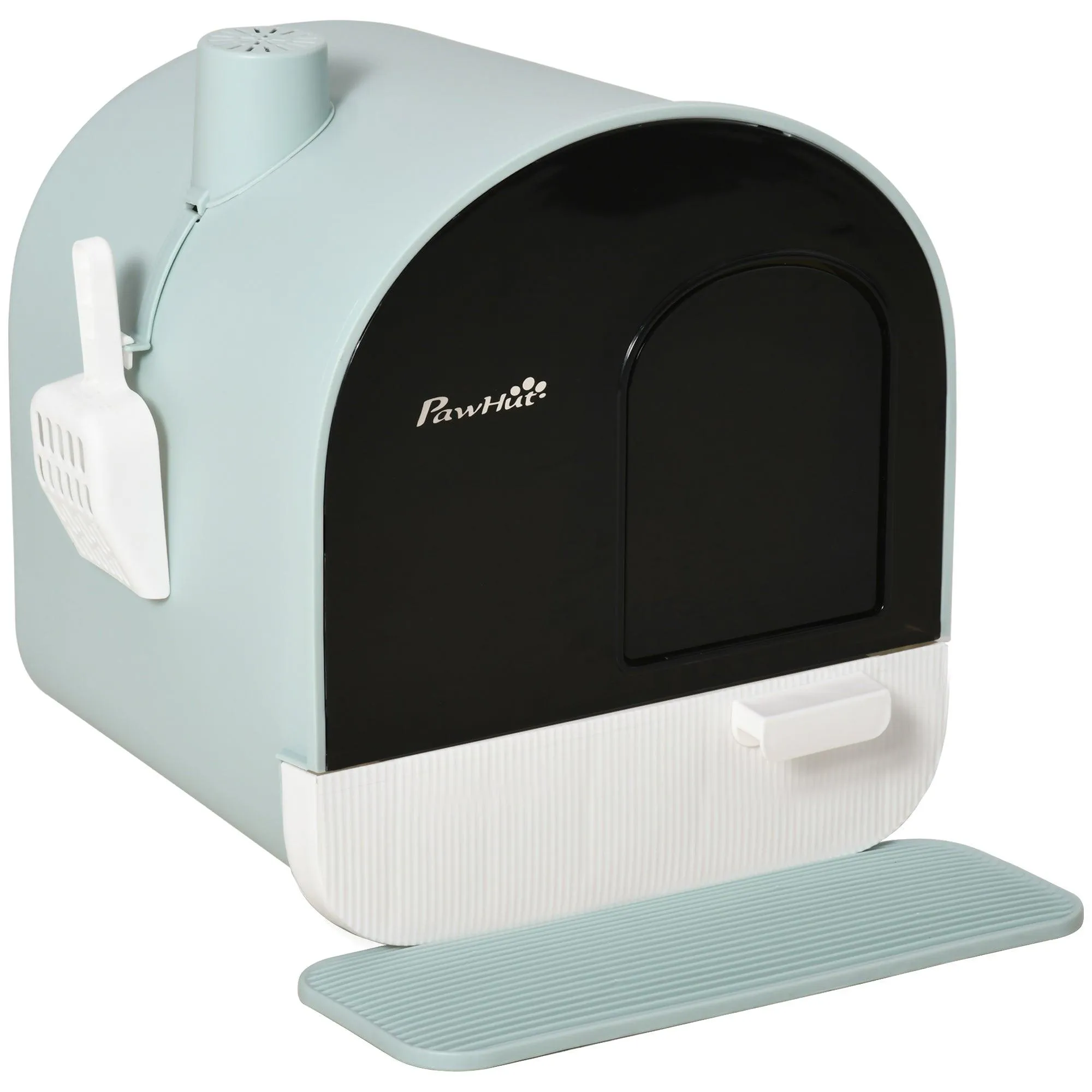 Hooded Cat Litter Box with Lid, Scoop, Flap Door - Green