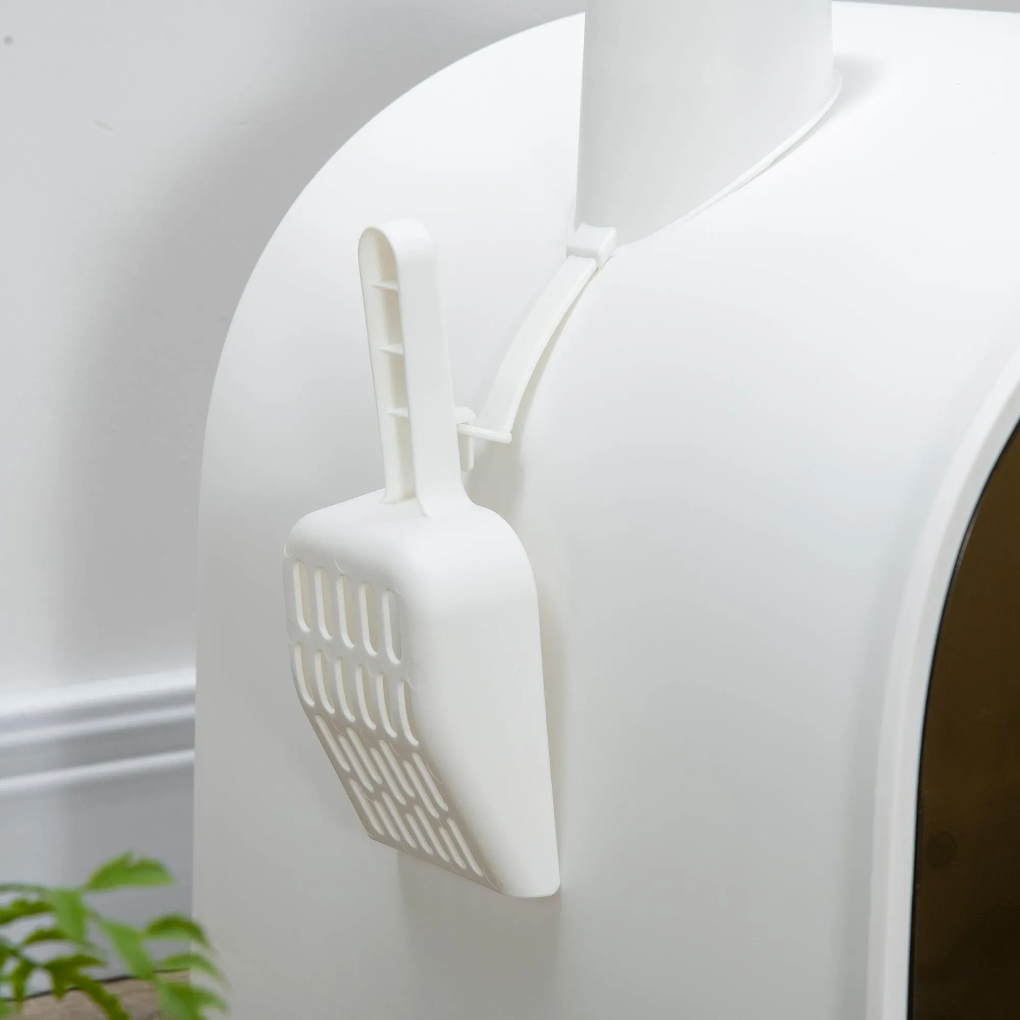 Hooded Cat Litter Box with Lid, Scoop, Flap Door - White