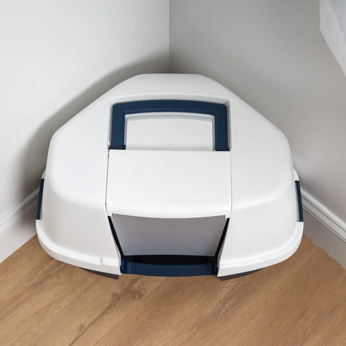 Hooded Corner Litter Box - Large, Navy
