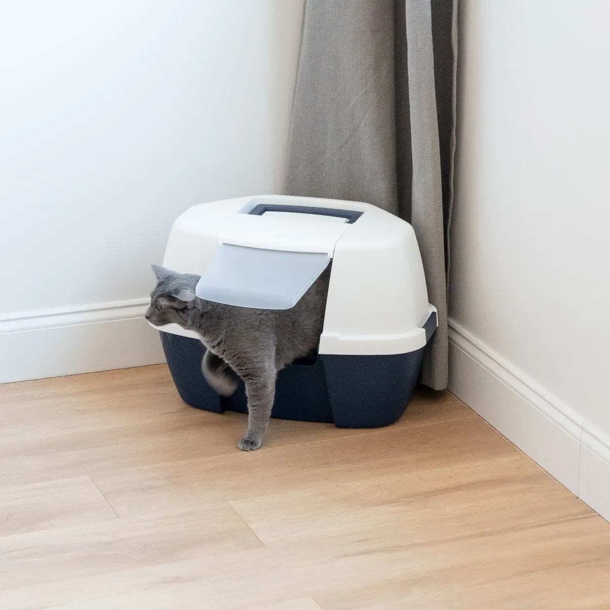 Hooded Corner Litter Box - Large, Navy