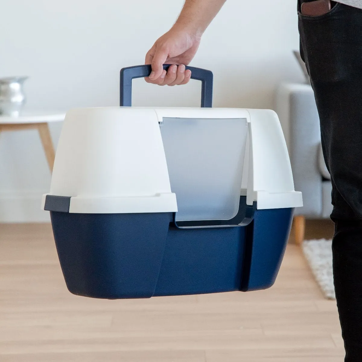Hooded Corner Litter Box - Large, Navy