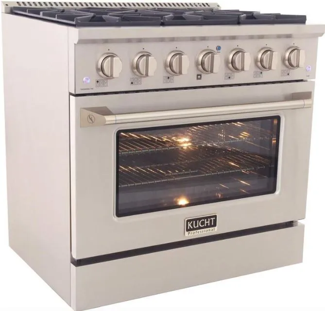 Kucht Appliance Package Professional 36 in. 5.2 cu ft. Natural Gas Range, Range Hood, Refrigerator & Dishwasher, K748-KNG361-FDS