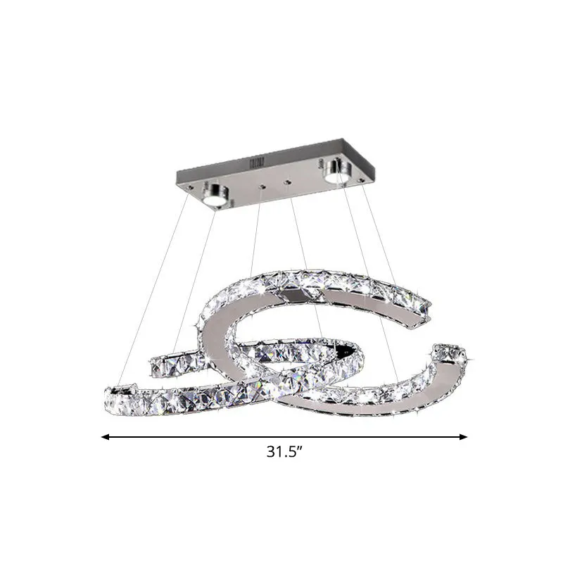 LED Pendant Chandelier: Minimalistic Crystal C Shape, Stainless Steel Ceiling Light