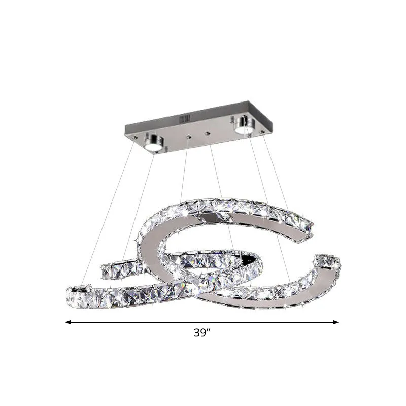 LED Pendant Chandelier: Minimalistic Crystal C Shape, Stainless Steel Ceiling Light