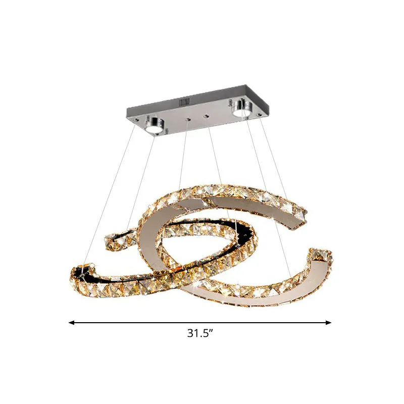 LED Pendant Chandelier: Minimalistic Crystal C Shape, Stainless Steel Ceiling Light