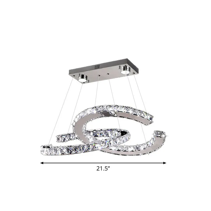 LED Pendant Chandelier: Minimalistic Crystal C Shape, Stainless Steel Ceiling Light