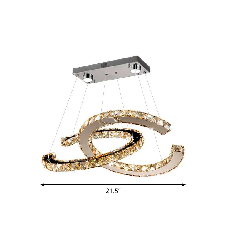 LED Pendant Chandelier: Minimalistic Crystal C Shape, Stainless Steel Ceiling Light