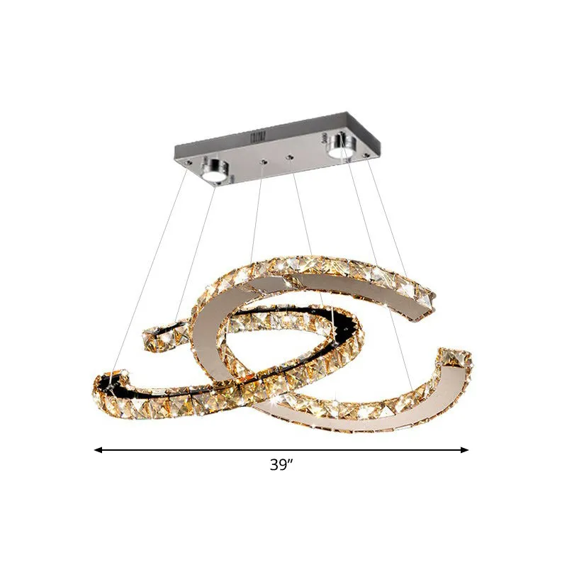 LED Pendant Chandelier: Minimalistic Crystal C Shape, Stainless Steel Ceiling Light