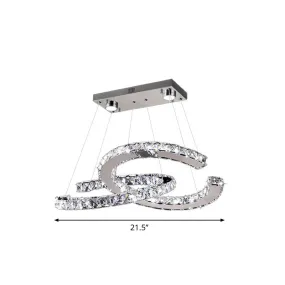 LED Pendant Chandelier: Minimalistic Crystal C Shape, Stainless Steel Ceiling Light
