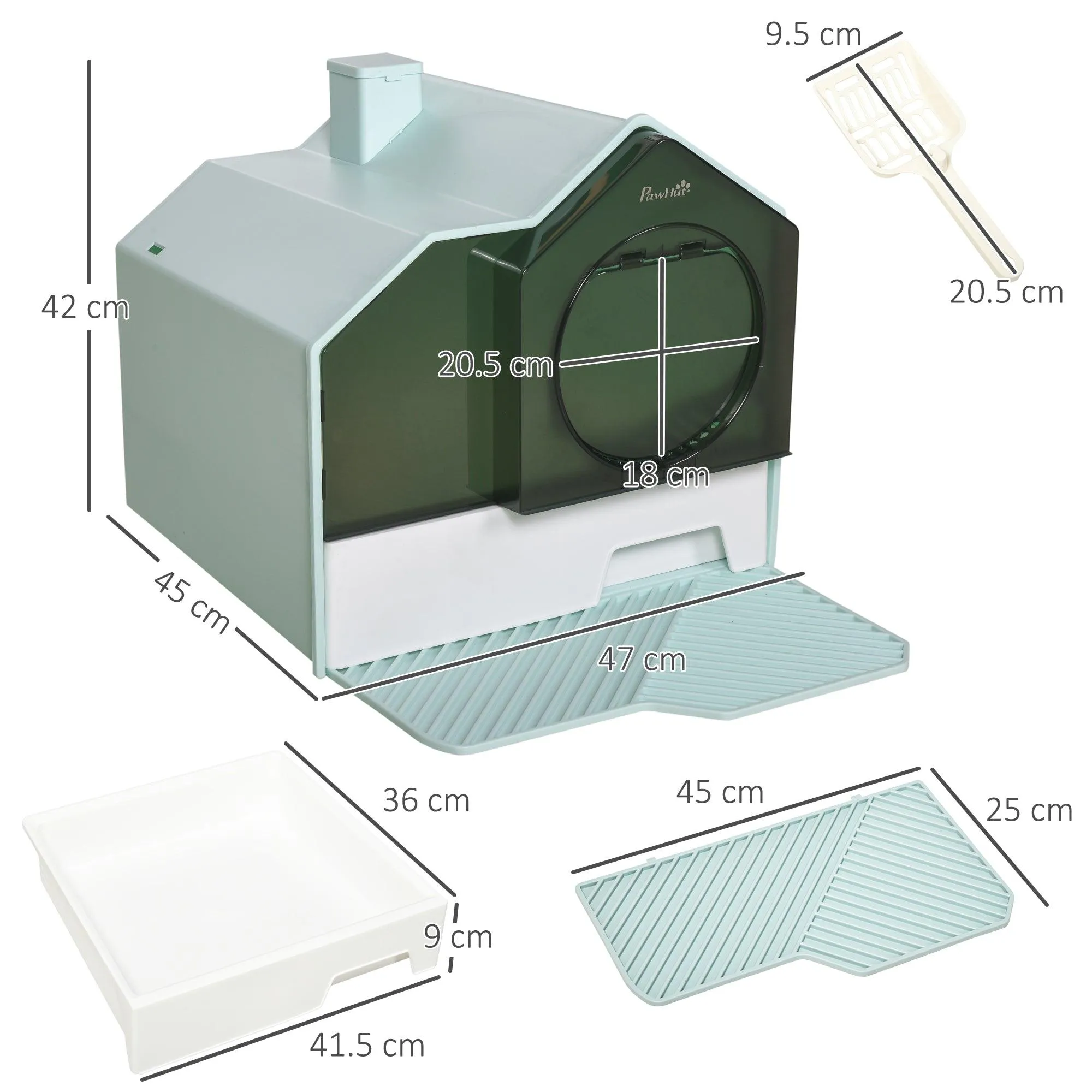 Light Blue Hooded Cat Litter Tray with Scoop