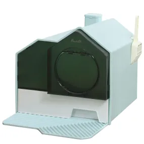 Light Blue Hooded Cat Litter Tray with Scoop