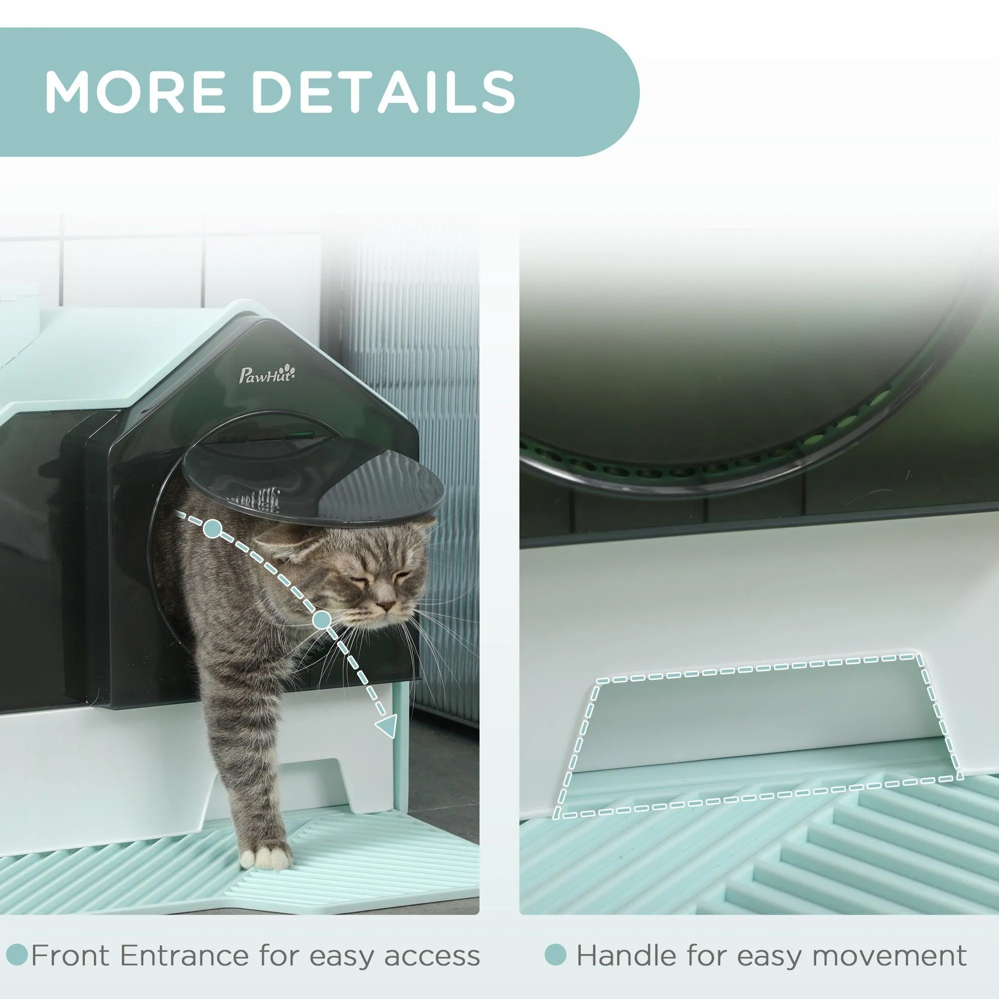 Light Blue Hooded Cat Litter Tray with Scoop