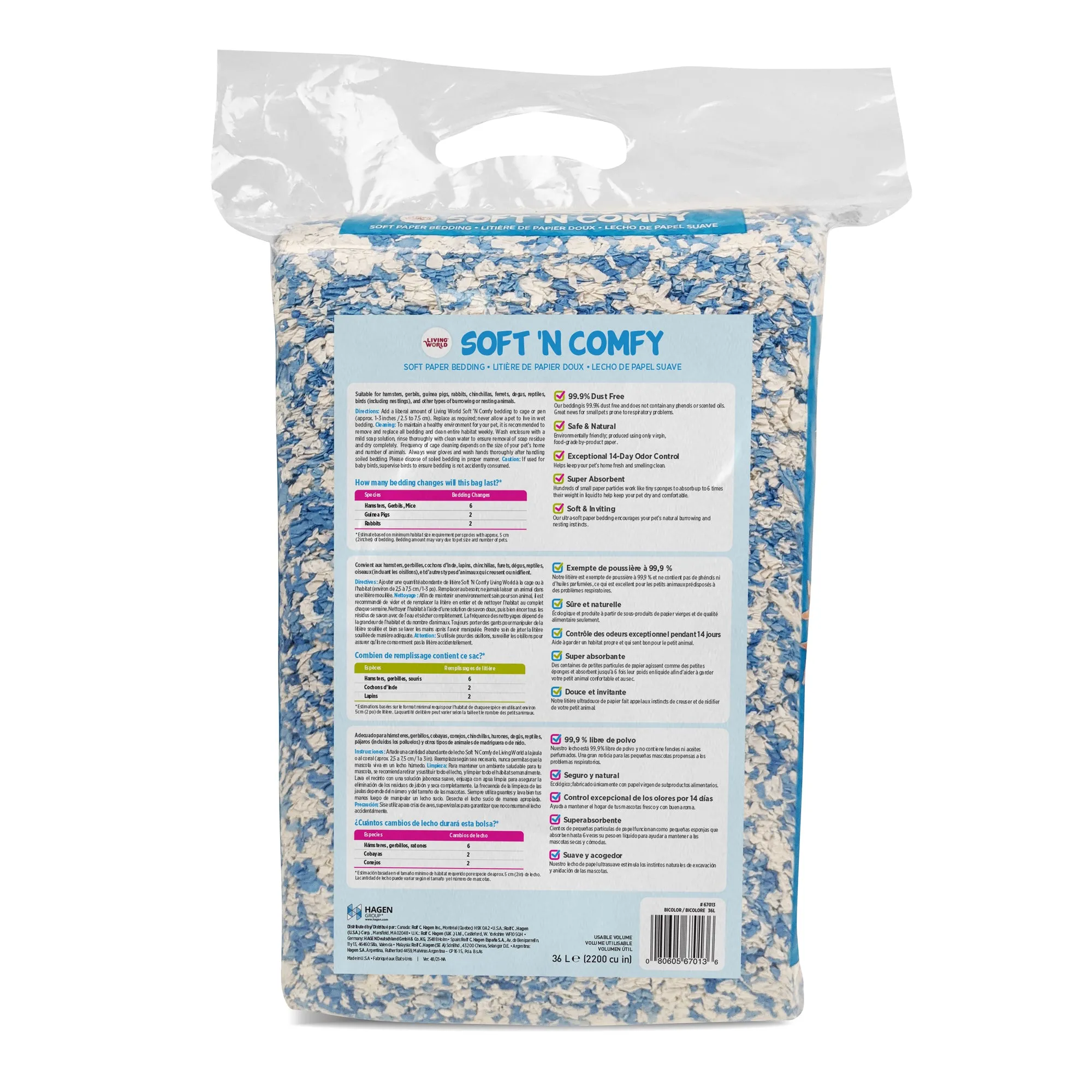 Living World Soft 'N Comfy Small Animal Paper Bedding - Bi-Colour - 36 L (2200 cu in)