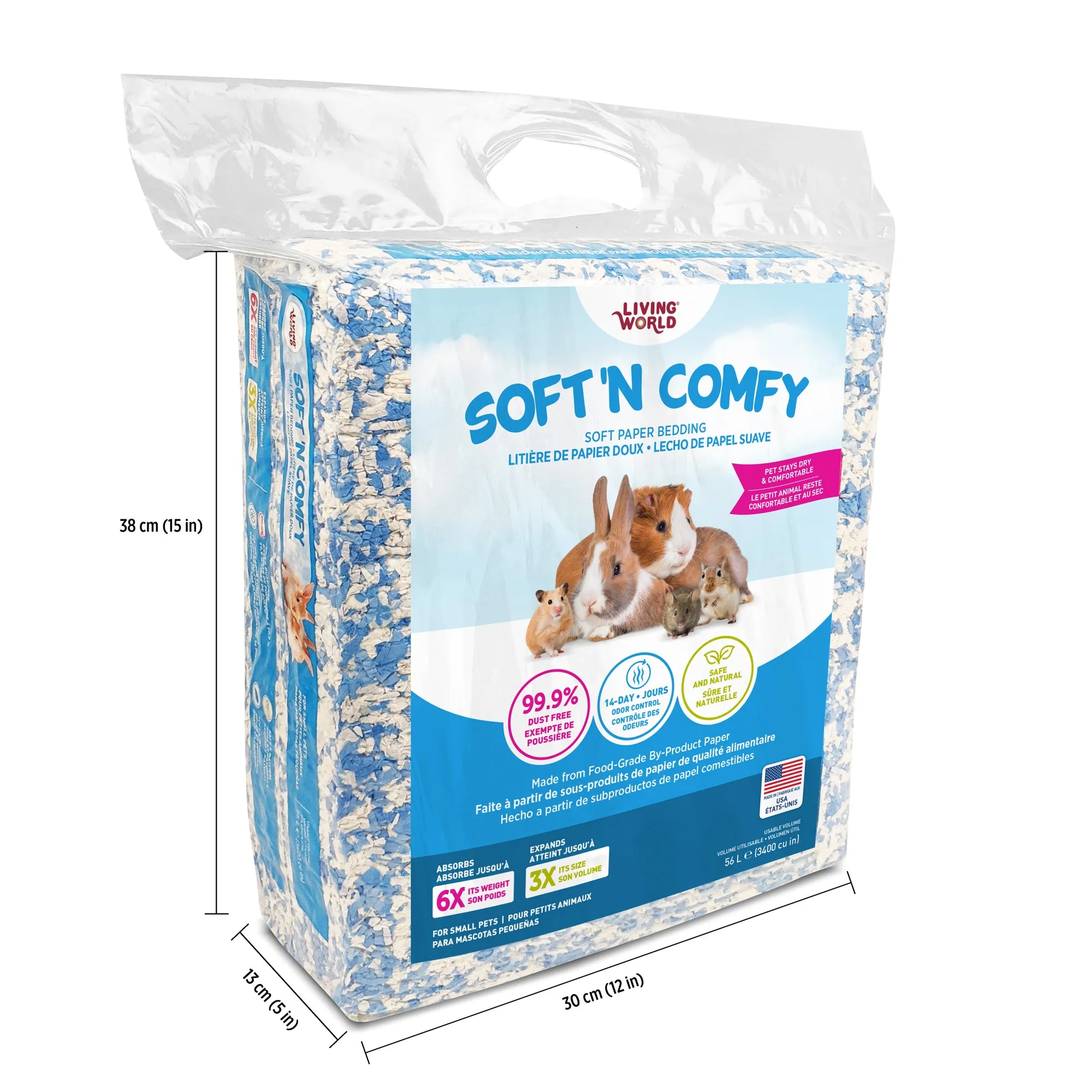 Living World Soft 'N Comfy Small Animal Paper Bedding - Bi-Colour - 56 L (3400 cu in)