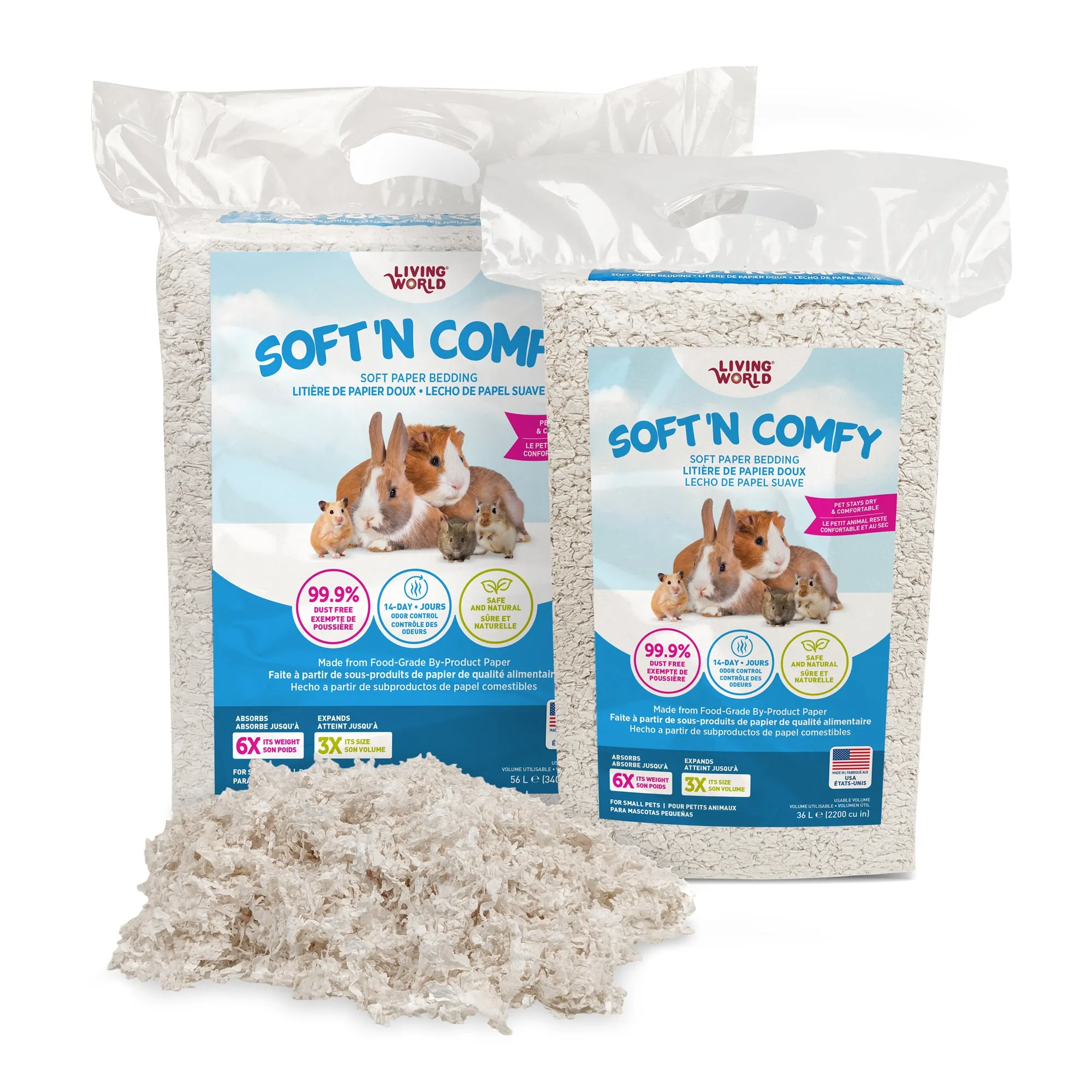 Living World Soft 'N Comfy Small Animal Paper Bedding - White - 56 L (3400 cu in)
