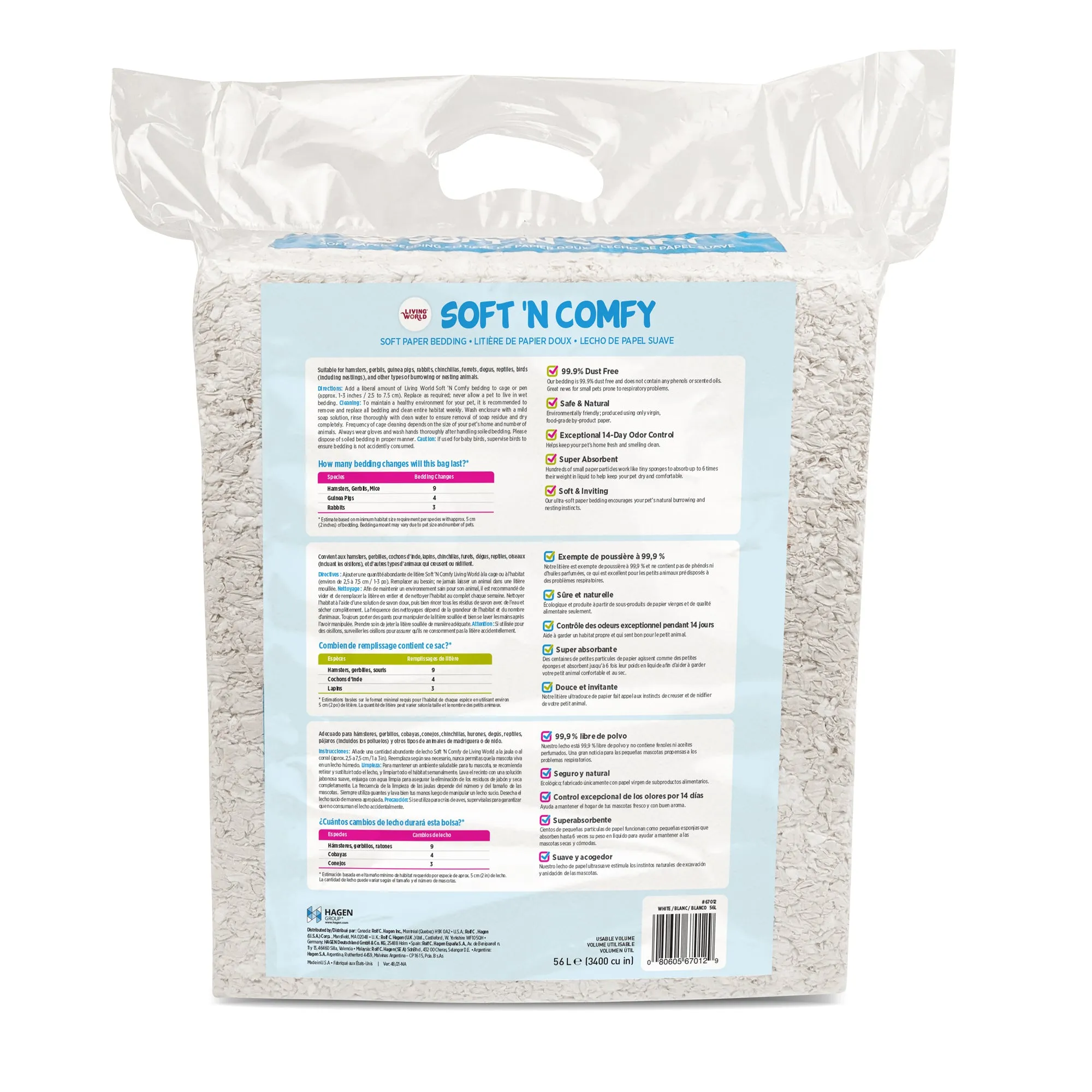 Living World Soft 'N Comfy Small Animal Paper Bedding - White - 56 L (3400 cu in)