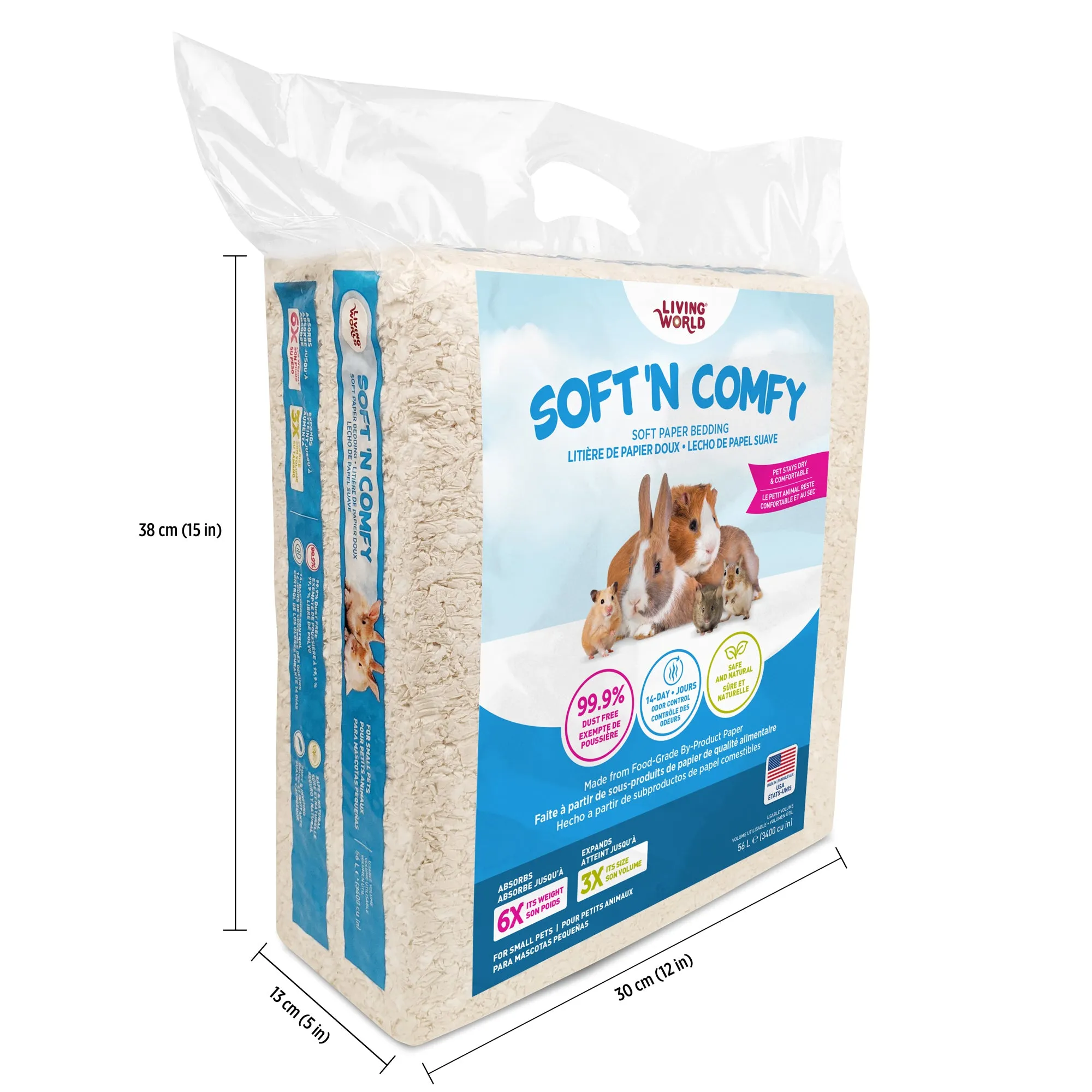 Living World Soft 'N Comfy Small Animal Paper Bedding - White - 56 L (3400 cu in)