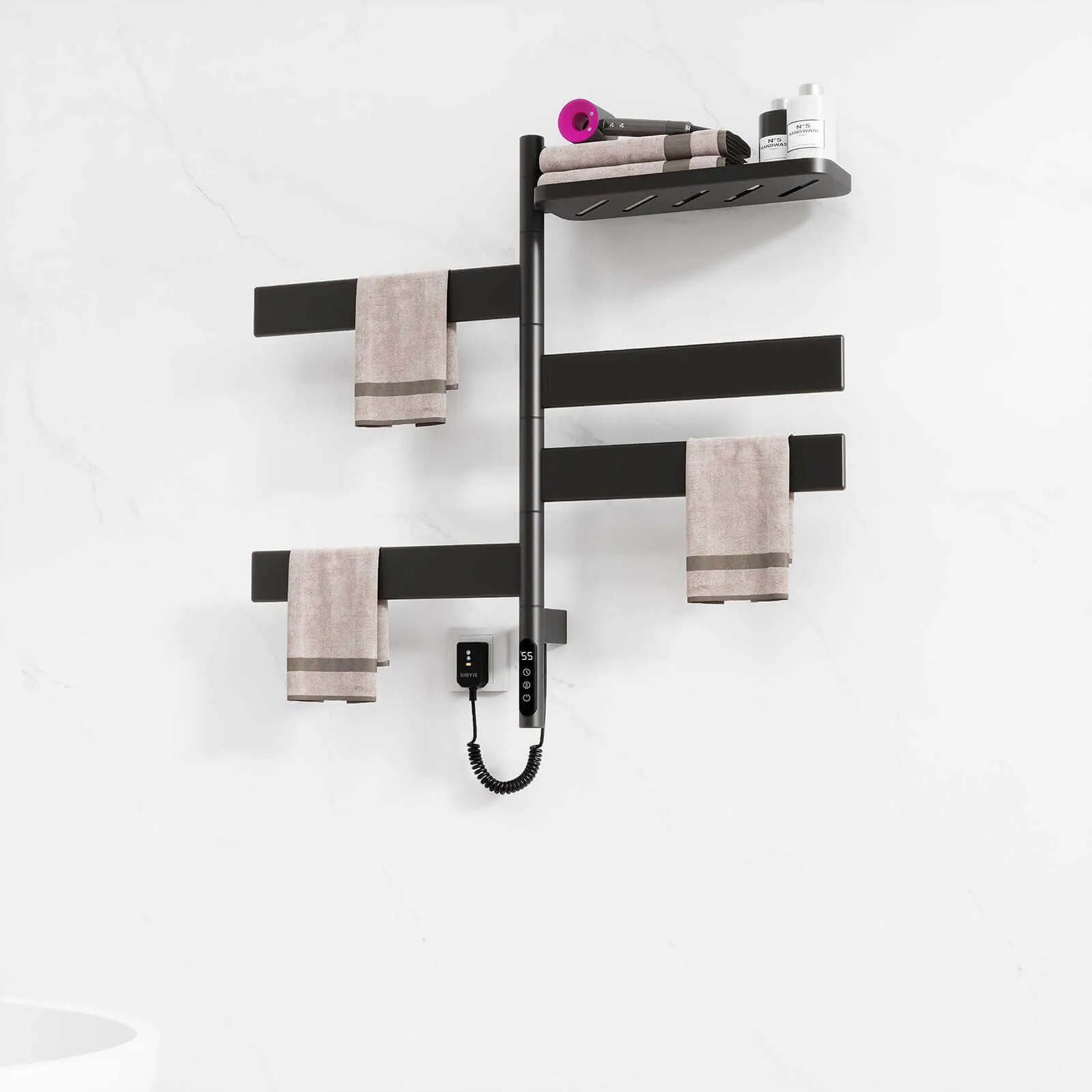 Matte Black Smart Towel Warmer with Timer Function