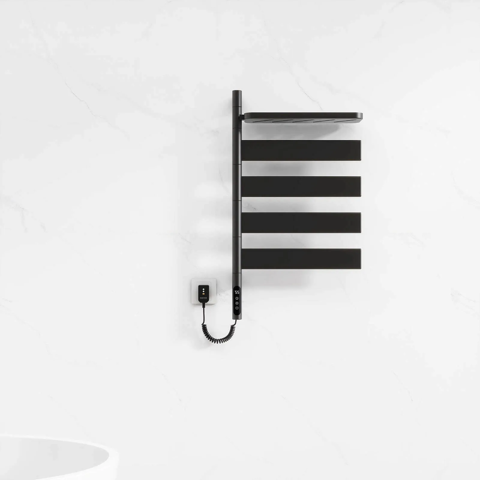 Matte Black Smart Towel Warmer with Timer Function