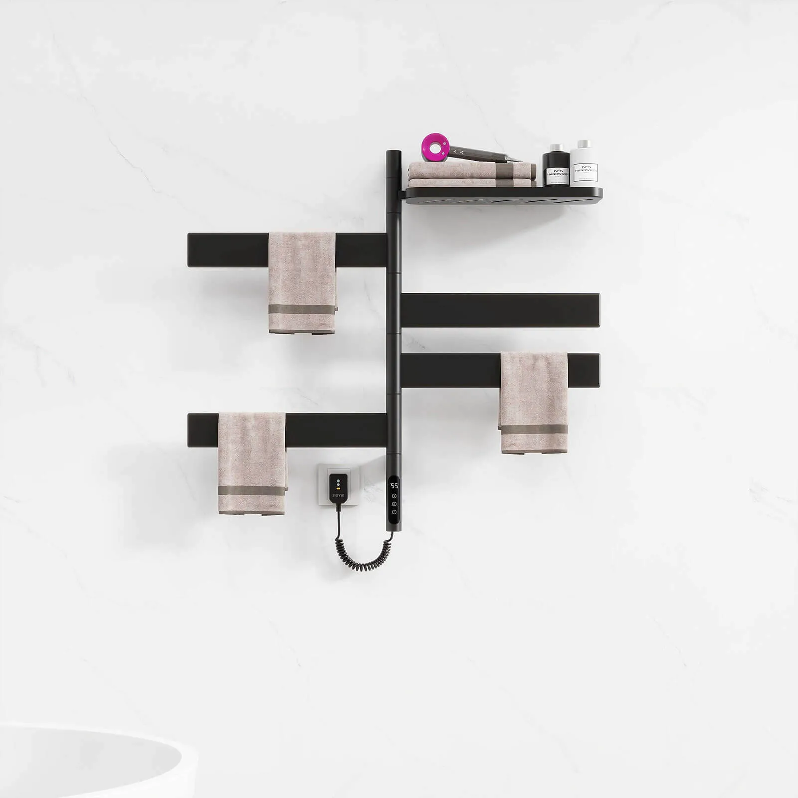 Matte Black Smart Towel Warmer with Timer Function