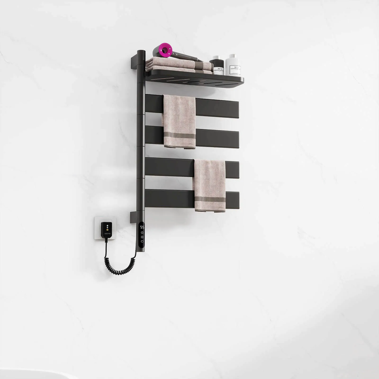 Matte Black Smart Towel Warmer with Timer Function