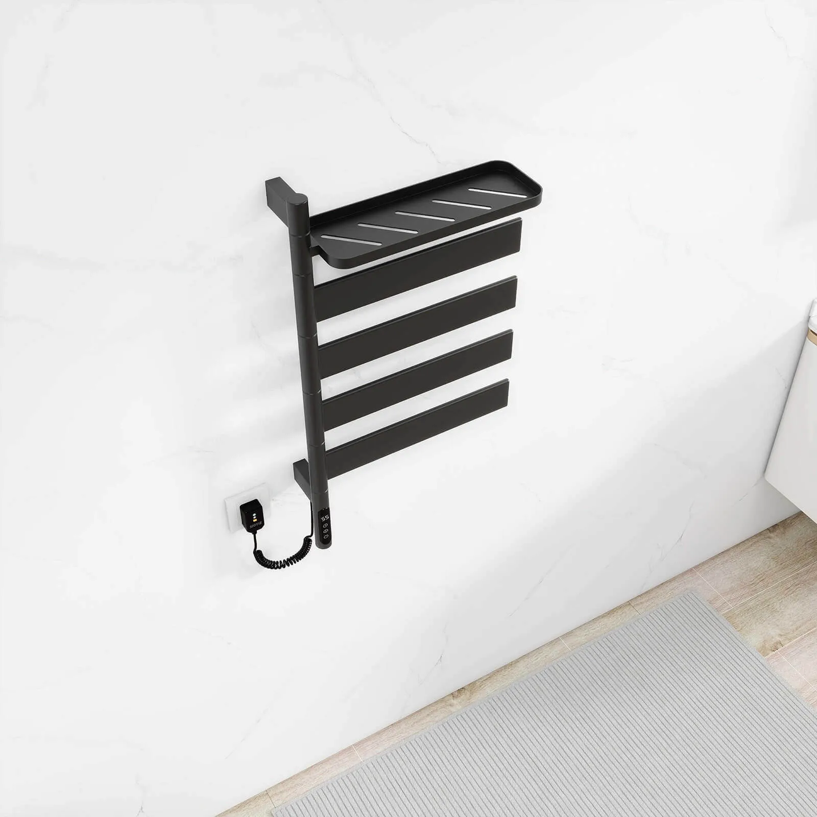 Matte Black Smart Towel Warmer with Timer Function