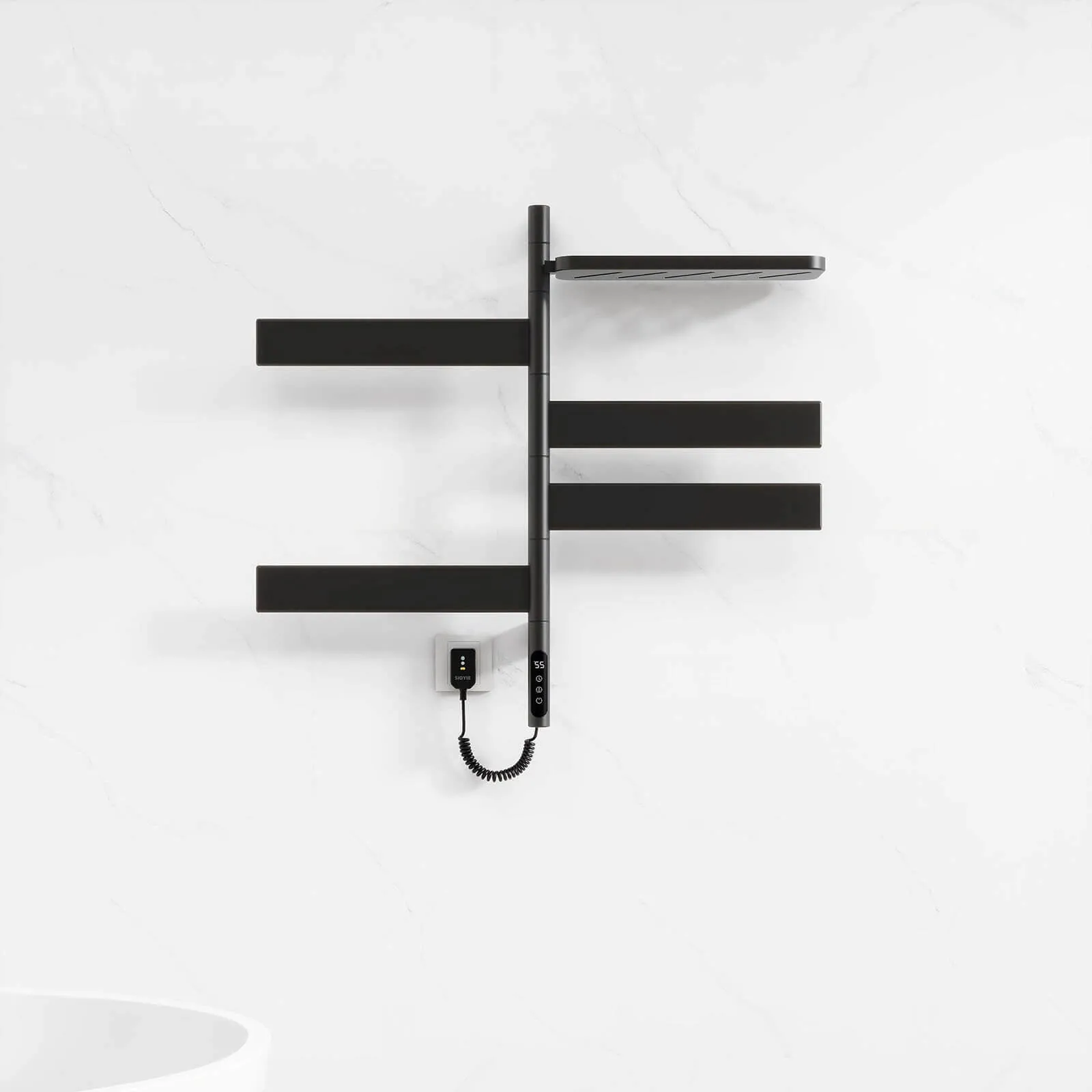 Matte Black Smart Towel Warmer with Timer Function