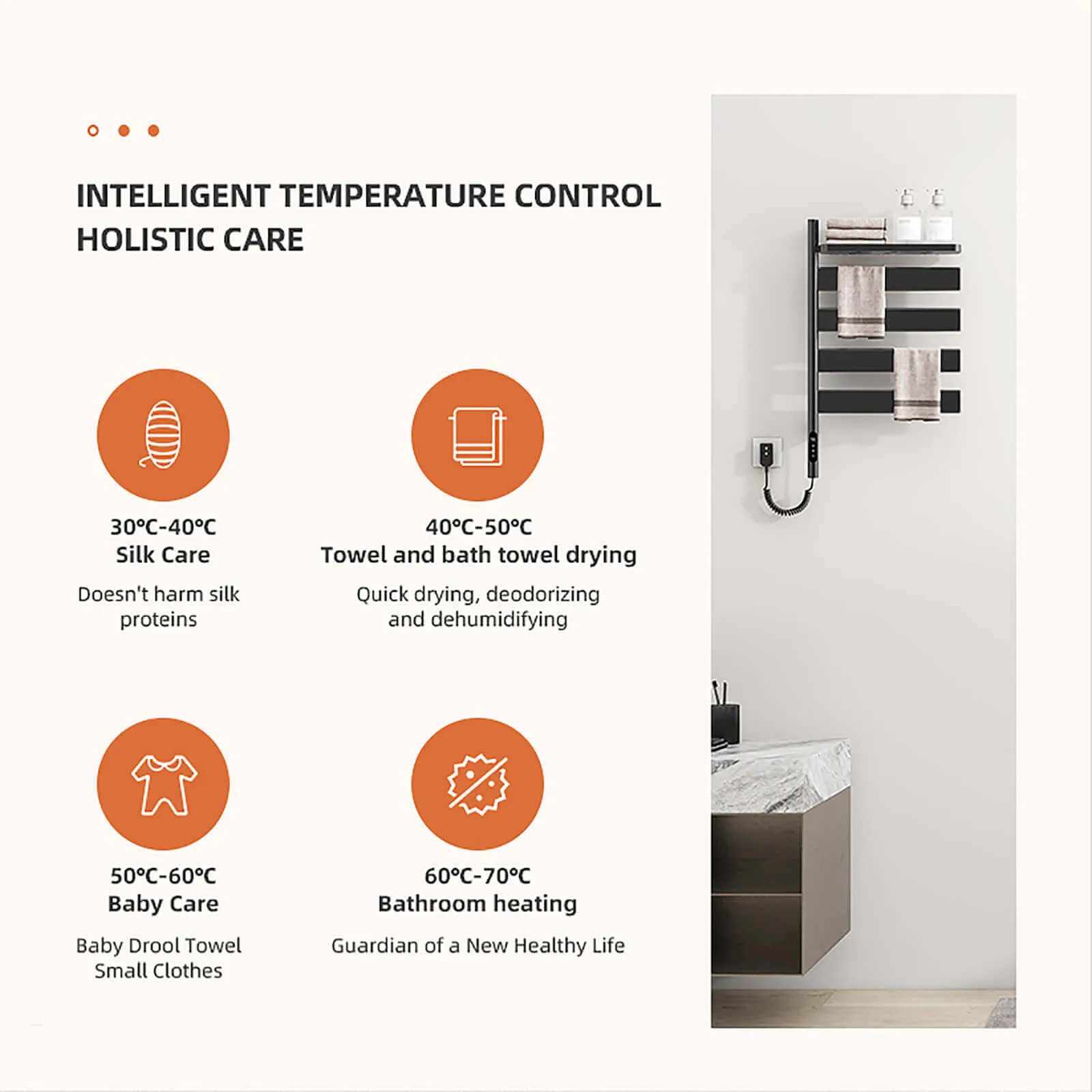 Matte Black Smart Towel Warmer with Timer Function