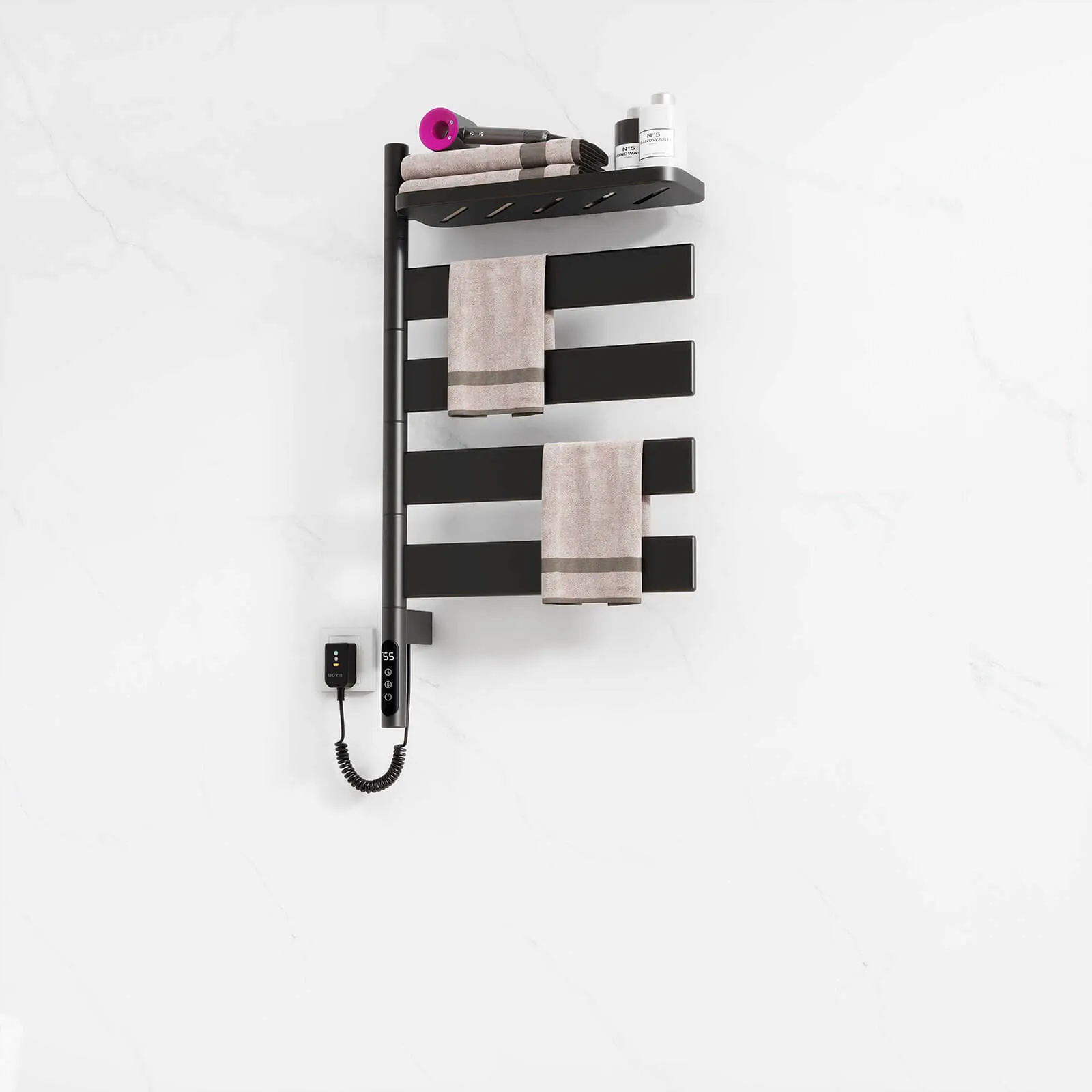 Matte Black Smart Towel Warmer with Timer Function