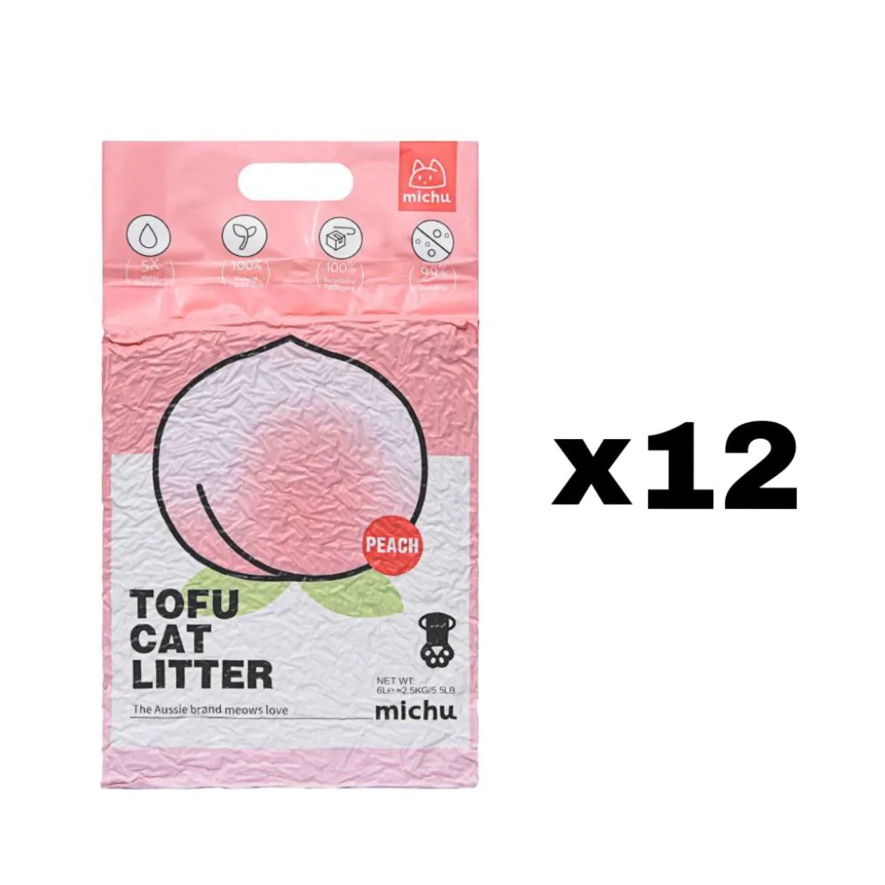 Michu Tofu Cat Litter Gen3 6L- Dust-Free and Natural Clumping Tofu-Based Formula for Easy Cleanup