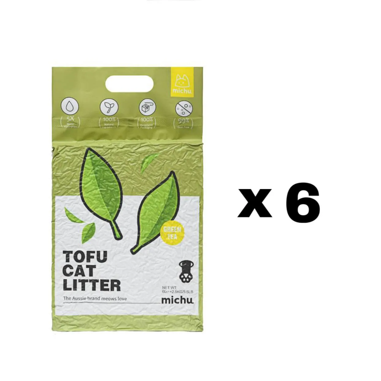 Michu Tofu Cat Litter Gen3 6L- Dust-Free and Natural Clumping Tofu-Based Formula for Easy Cleanup