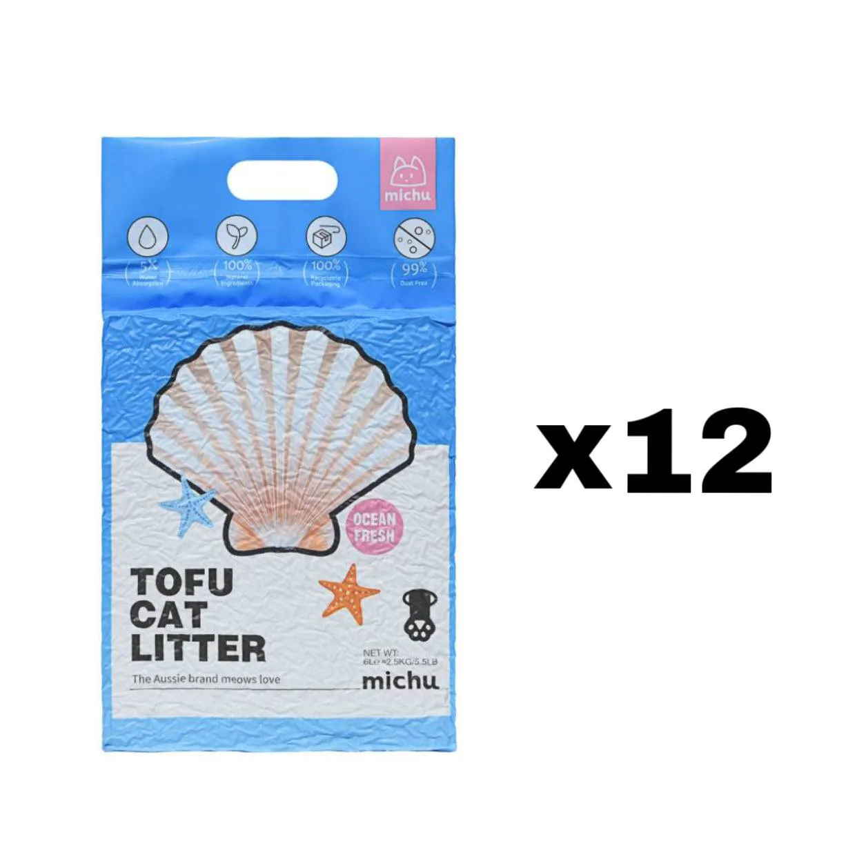 Michu Tofu Cat Litter Gen3 6L- Dust-Free and Natural Clumping Tofu-Based Formula for Easy Cleanup