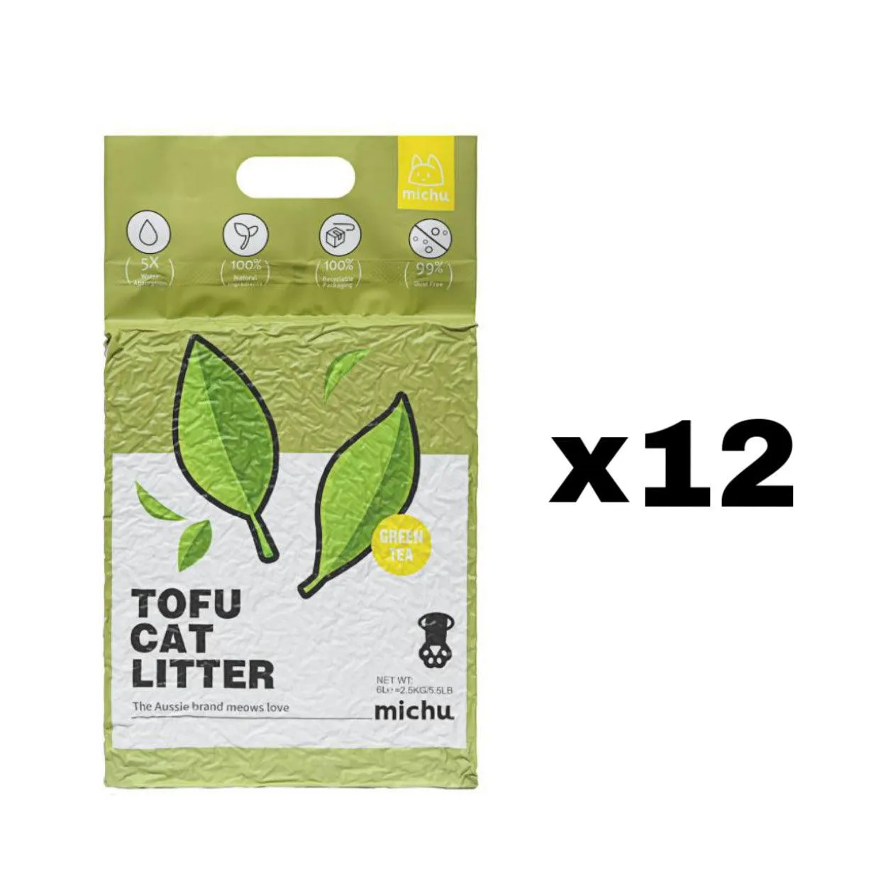 Michu Tofu Cat Litter Gen3 6L- Dust-Free and Natural Clumping Tofu-Based Formula for Easy Cleanup