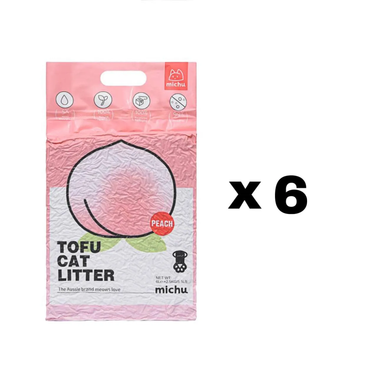 Michu Tofu Cat Litter Gen3 6L- Dust-Free and Natural Clumping Tofu-Based Formula for Easy Cleanup
