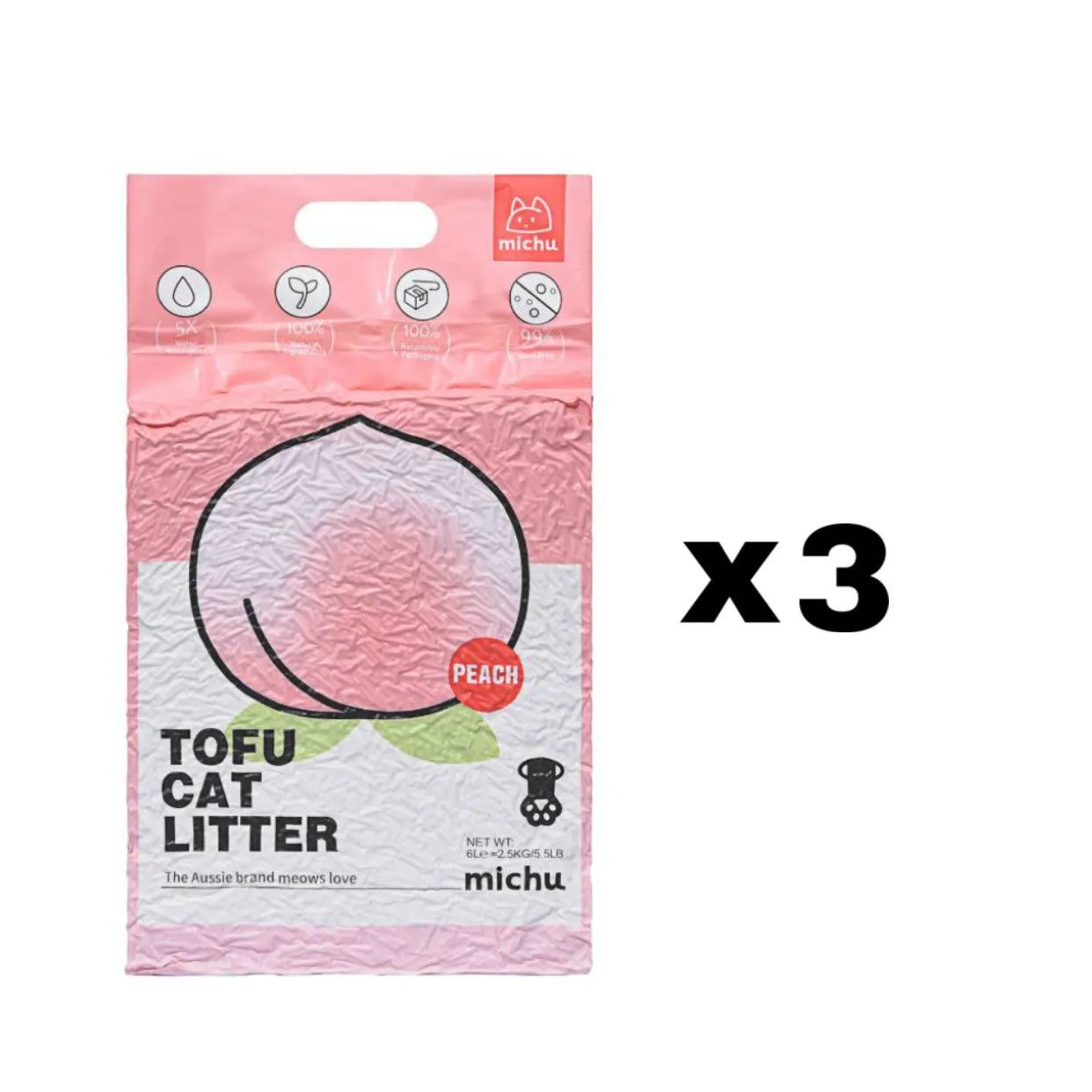 Michu Tofu Cat Litter Gen3 6L- Dust-Free and Natural Clumping Tofu-Based Formula for Easy Cleanup