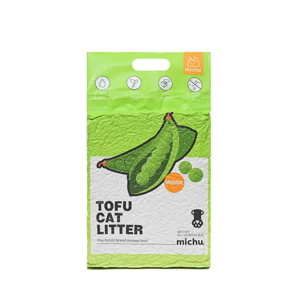 Michu Tofu Cat Litter Gen3 6L- Dust-Free and Natural Clumping Tofu-Based Formula for Easy Cleanup