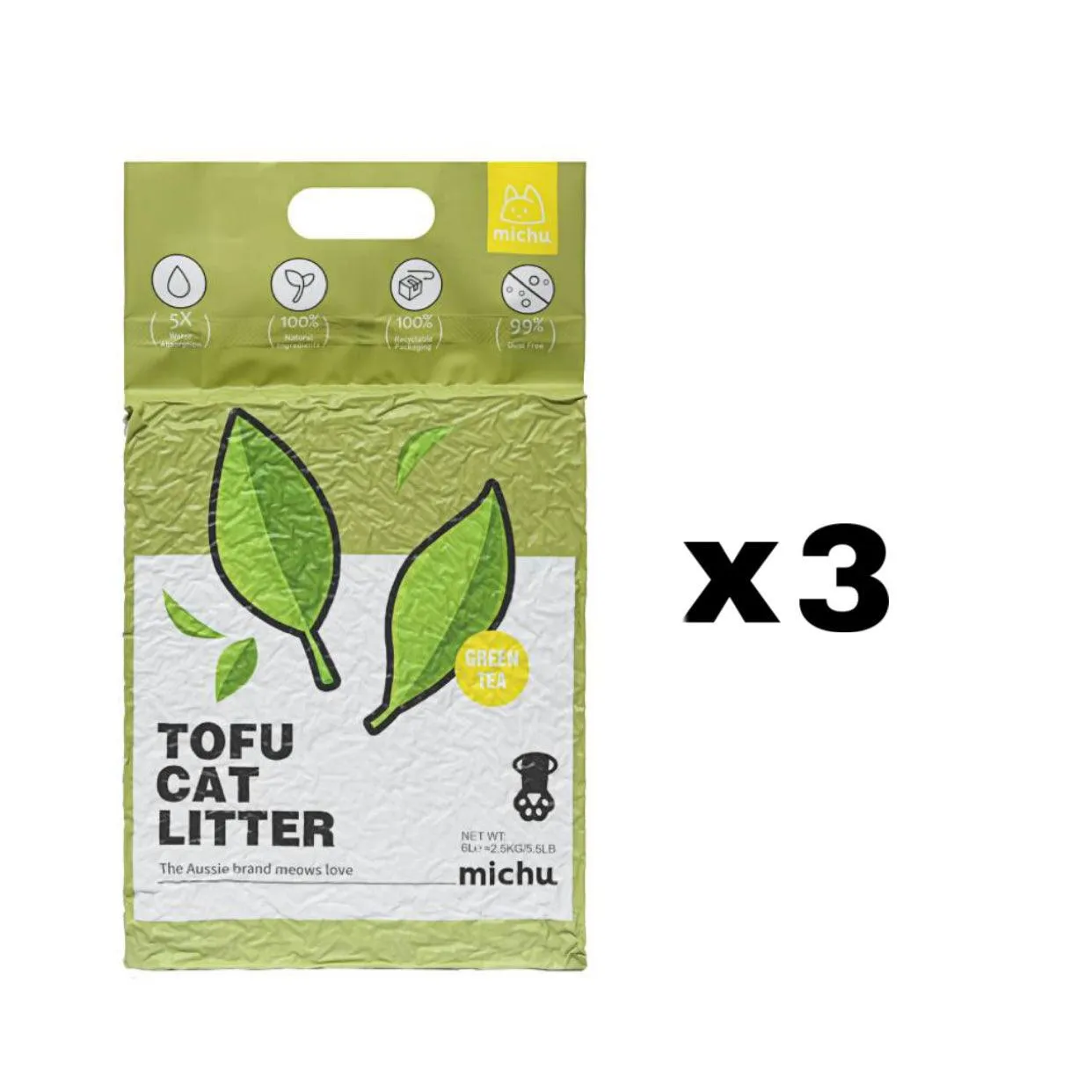 Michu Tofu Cat Litter Gen3 6L- Dust-Free and Natural Clumping Tofu-Based Formula for Easy Cleanup