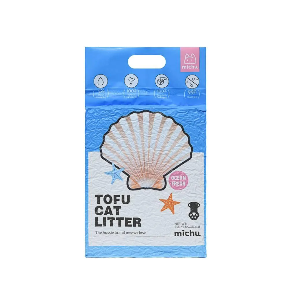 Michu Tofu Cat Litter Gen3 6L- Dust-Free and Natural Clumping Tofu-Based Formula for Easy Cleanup
