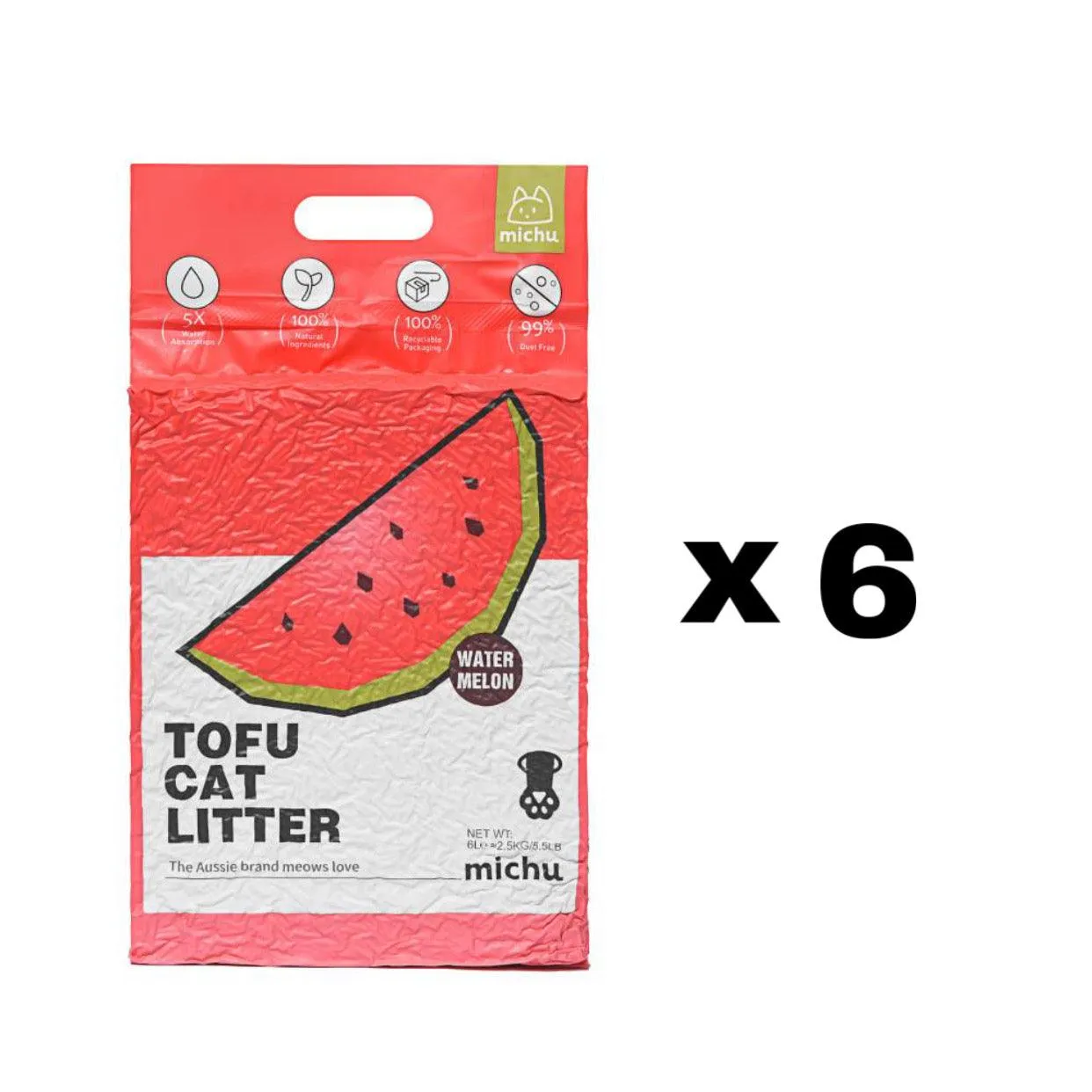 Michu Tofu Cat Litter Gen3 6L- Dust-Free and Natural Clumping Tofu-Based Formula for Easy Cleanup