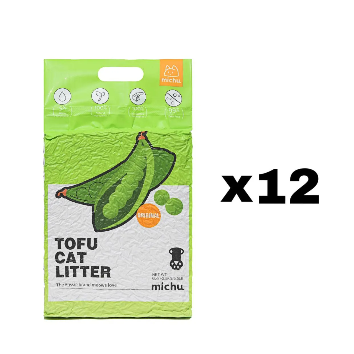Michu Tofu Cat Litter Gen3 6L- Dust-Free and Natural Clumping Tofu-Based Formula for Easy Cleanup